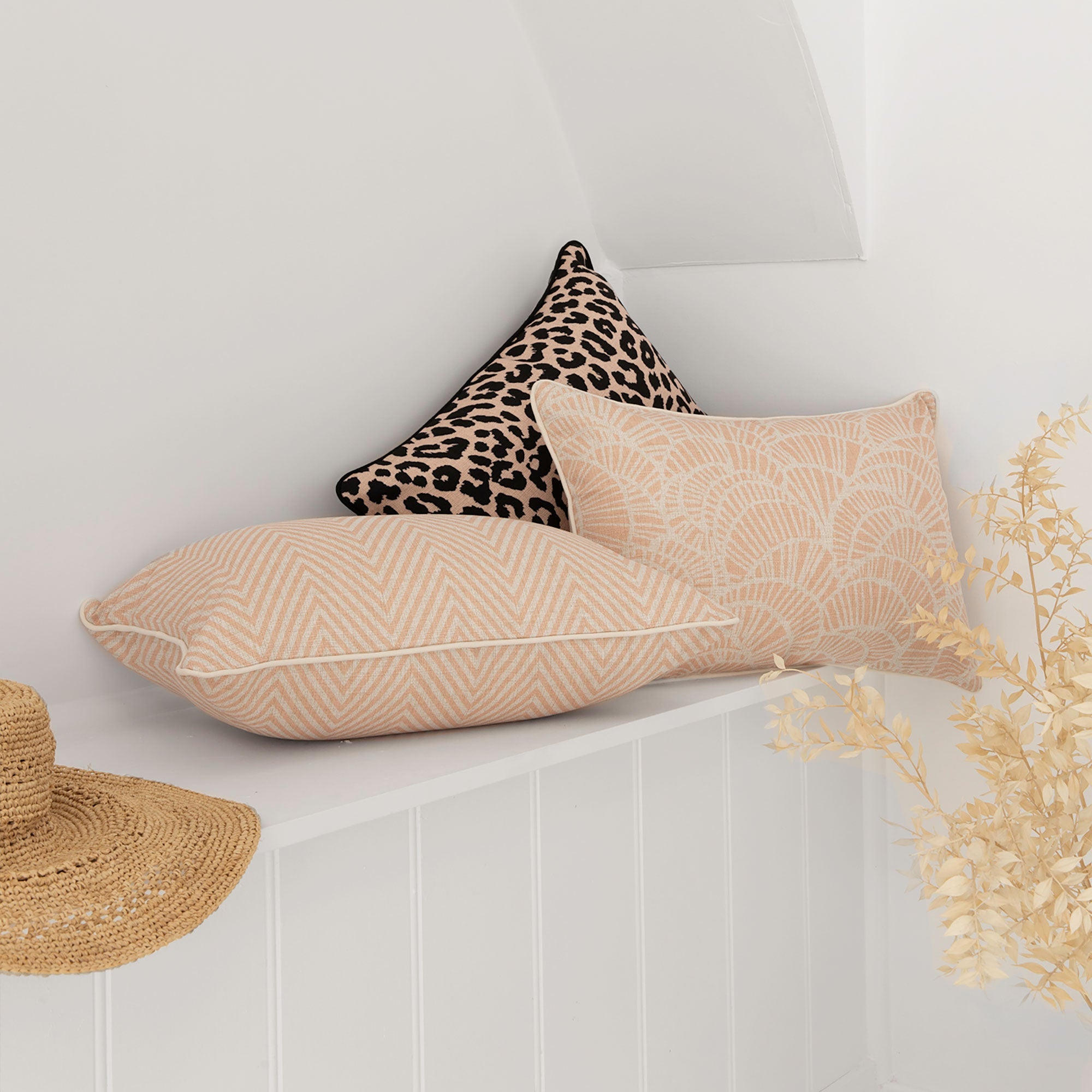 Cushion Cover-With Black Piping-Jungle Peach-45cm x 45cm