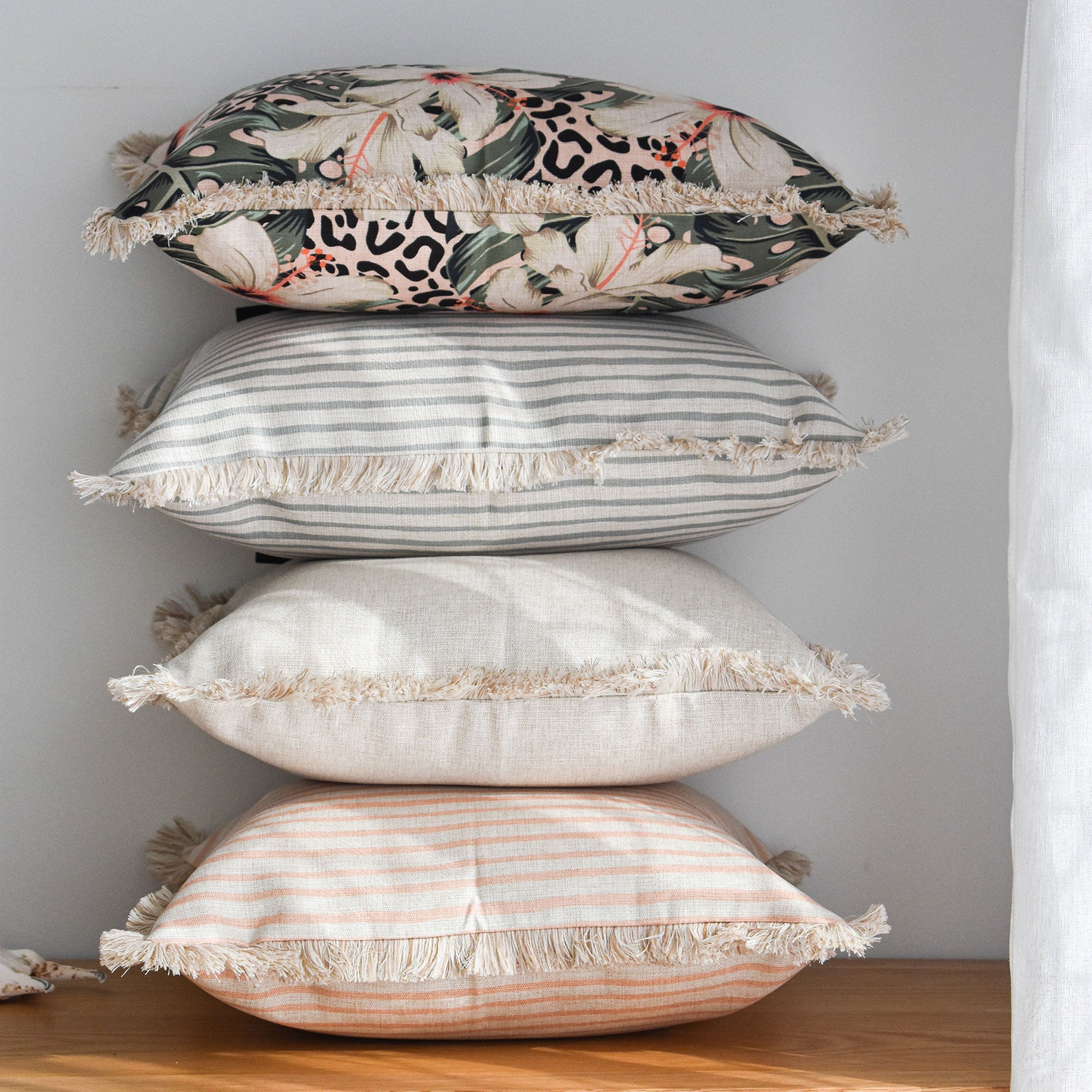 Cushion Cover-Coastal Fringe-Paint Stripes Smoke-45cm x 45cm