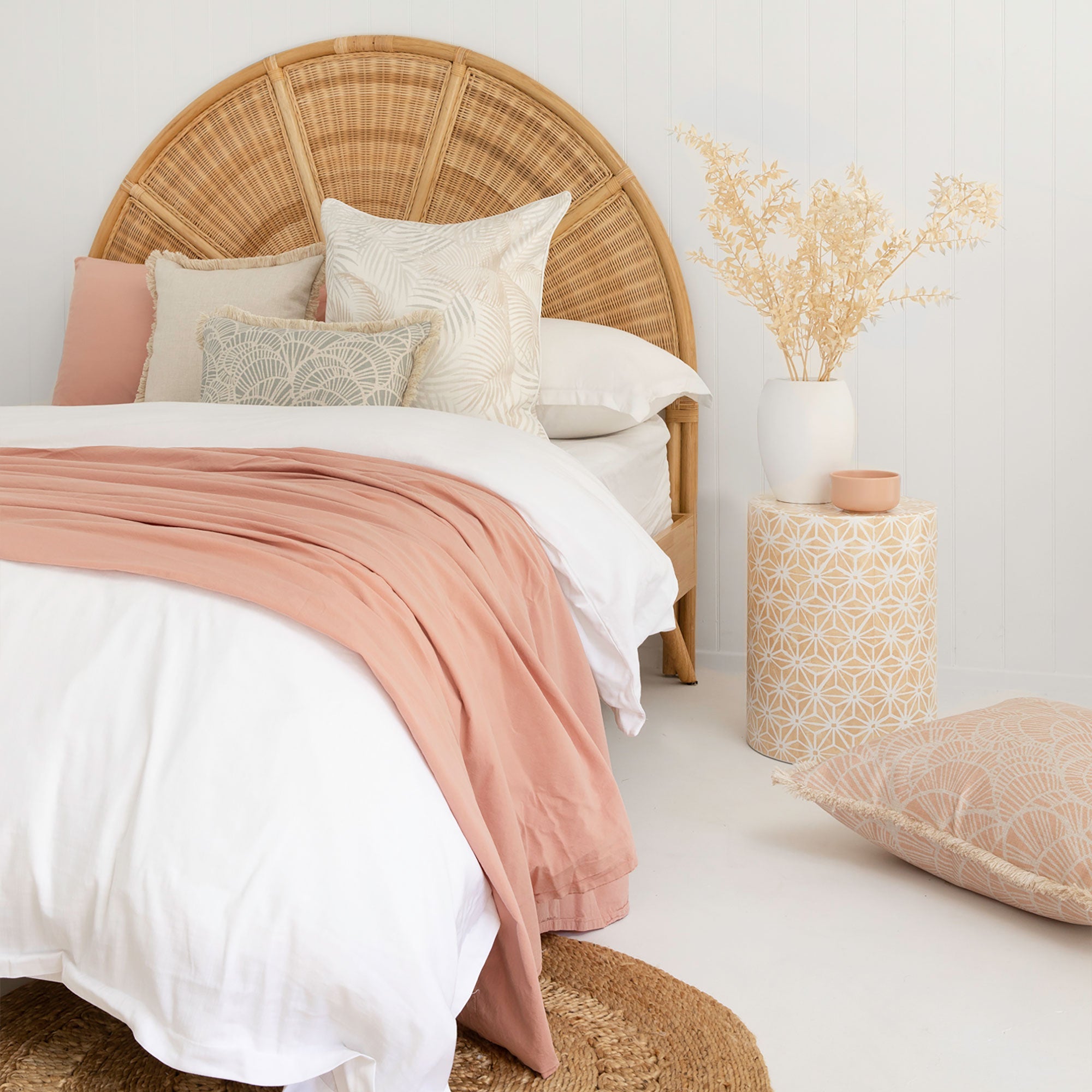 Cushion Cover-Coastal Fringe Natural-Positano Blush-60cm x 60cm