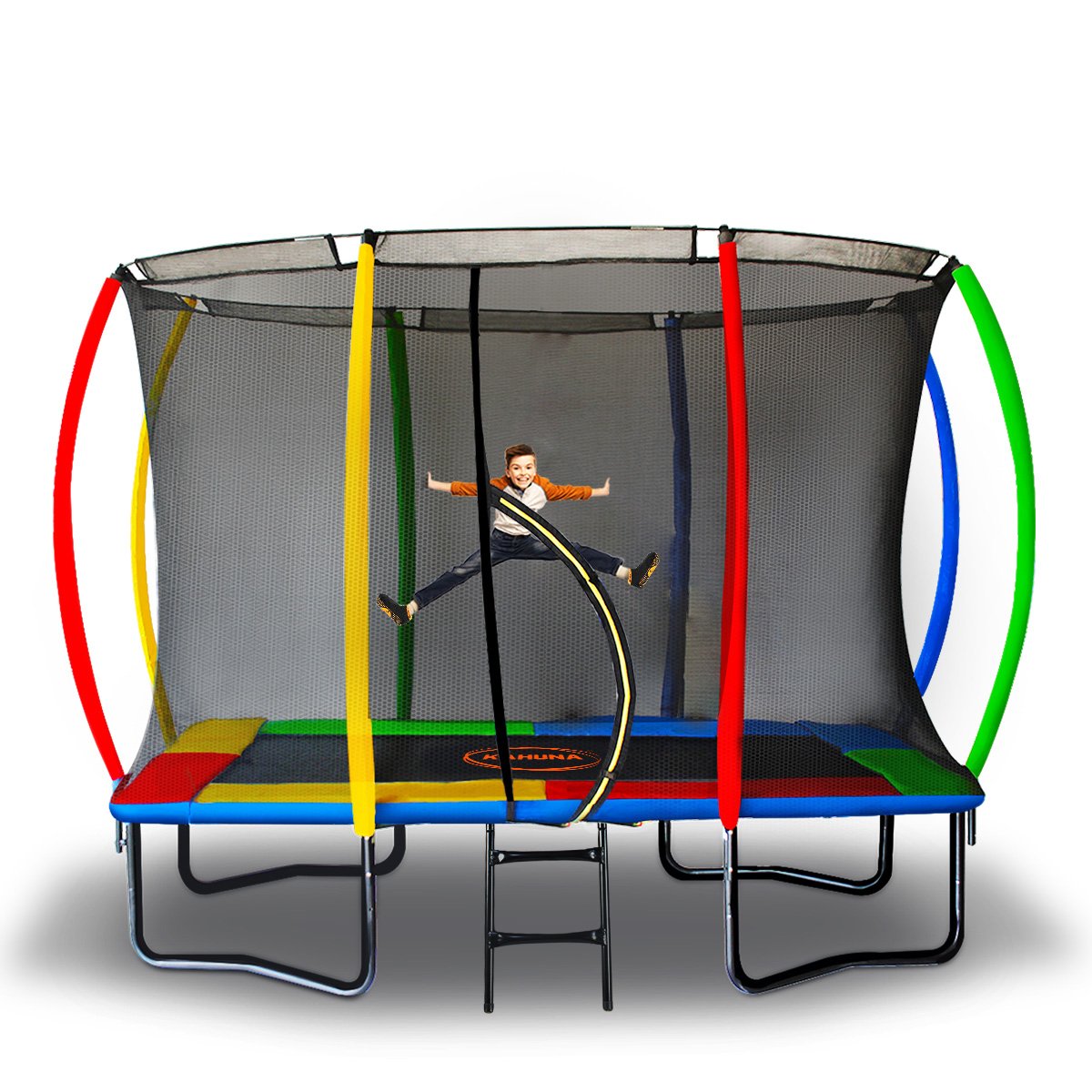 Kahuna 8ft x 11ft Rectangular Trampoline Rainbow Free Safety Net Spring Pad Cover Mat Ladder