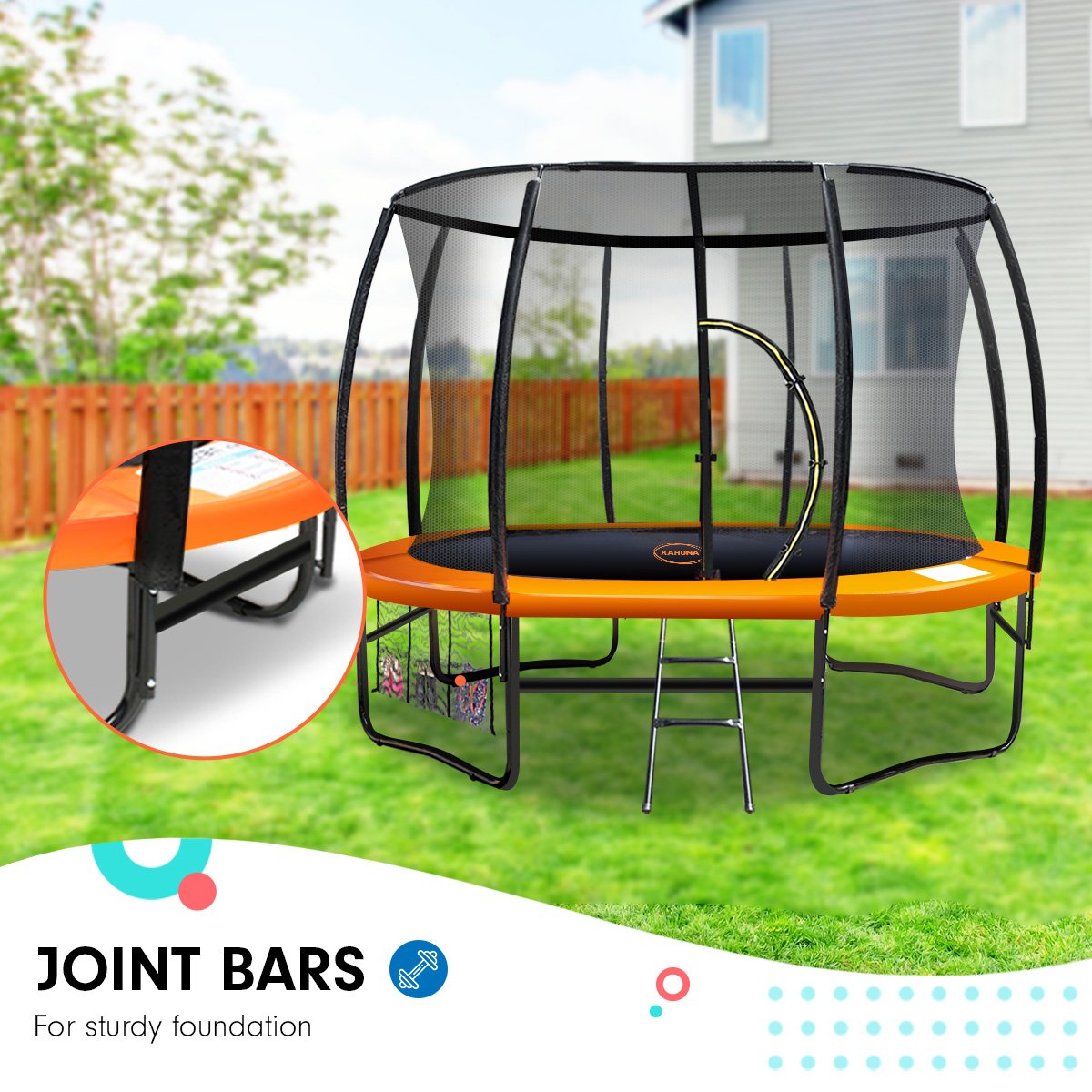 Kahuna 10ft Trampoline Free Ladder Spring Mat Net Safety Pad Cover Round - Orange
