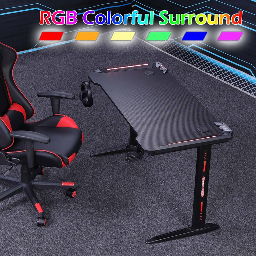 Computer Desk Rgb Kit 140cm RGB Gaming Desk Home Office Carbon Fiber Led Lights Game Racer C