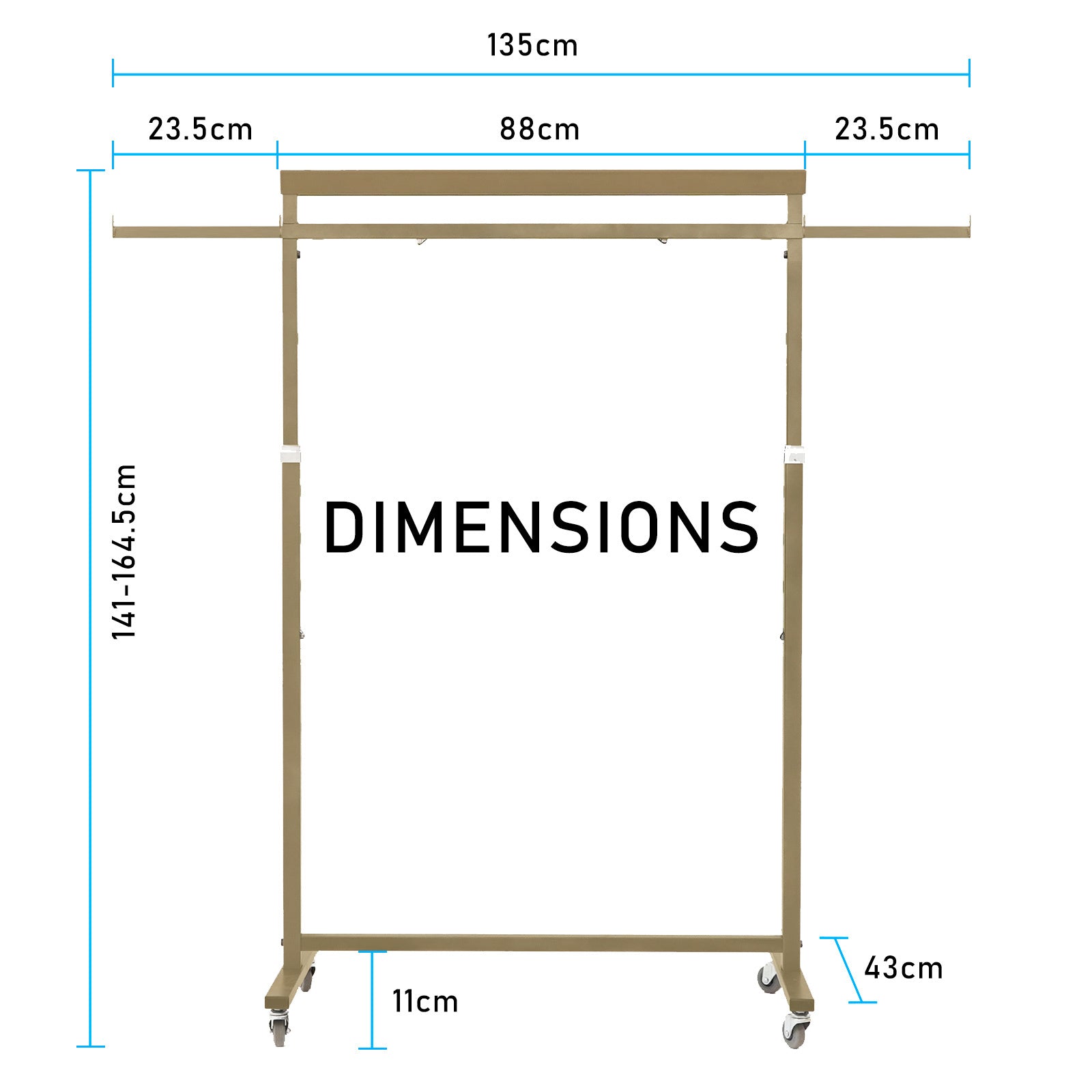 Meoktong Gold Clothes Rack Coat Stand Hanging Adjustable Rollable Steel