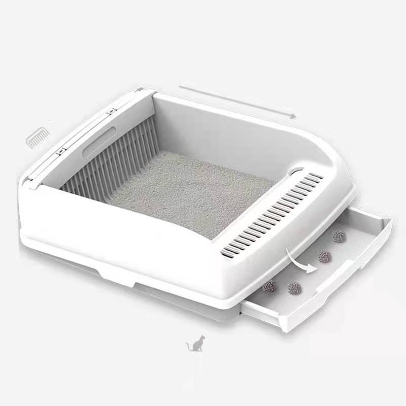 YES4PETS Large Cat Litter Tray Box Kitty Toilet with Rack Scoop & Drawer-Style Cleaning Box White