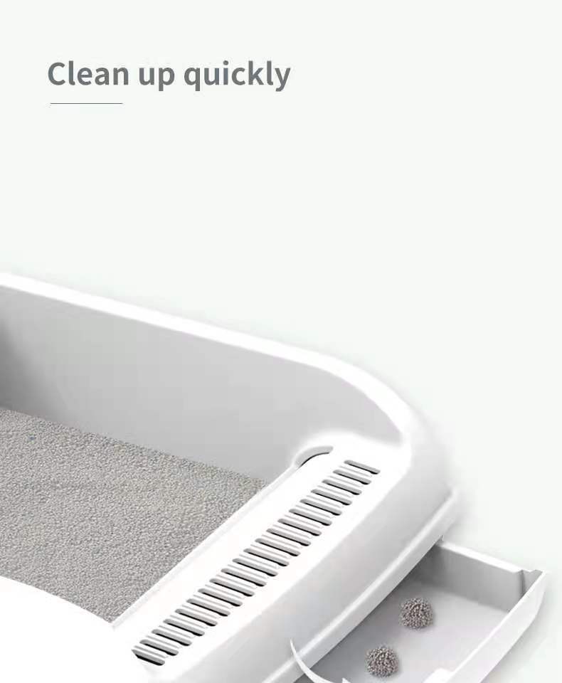 YES4PETS Large Cat Litter Tray Box Kitty Toilet with Rack Scoop & Drawer-Style Cleaning Box White