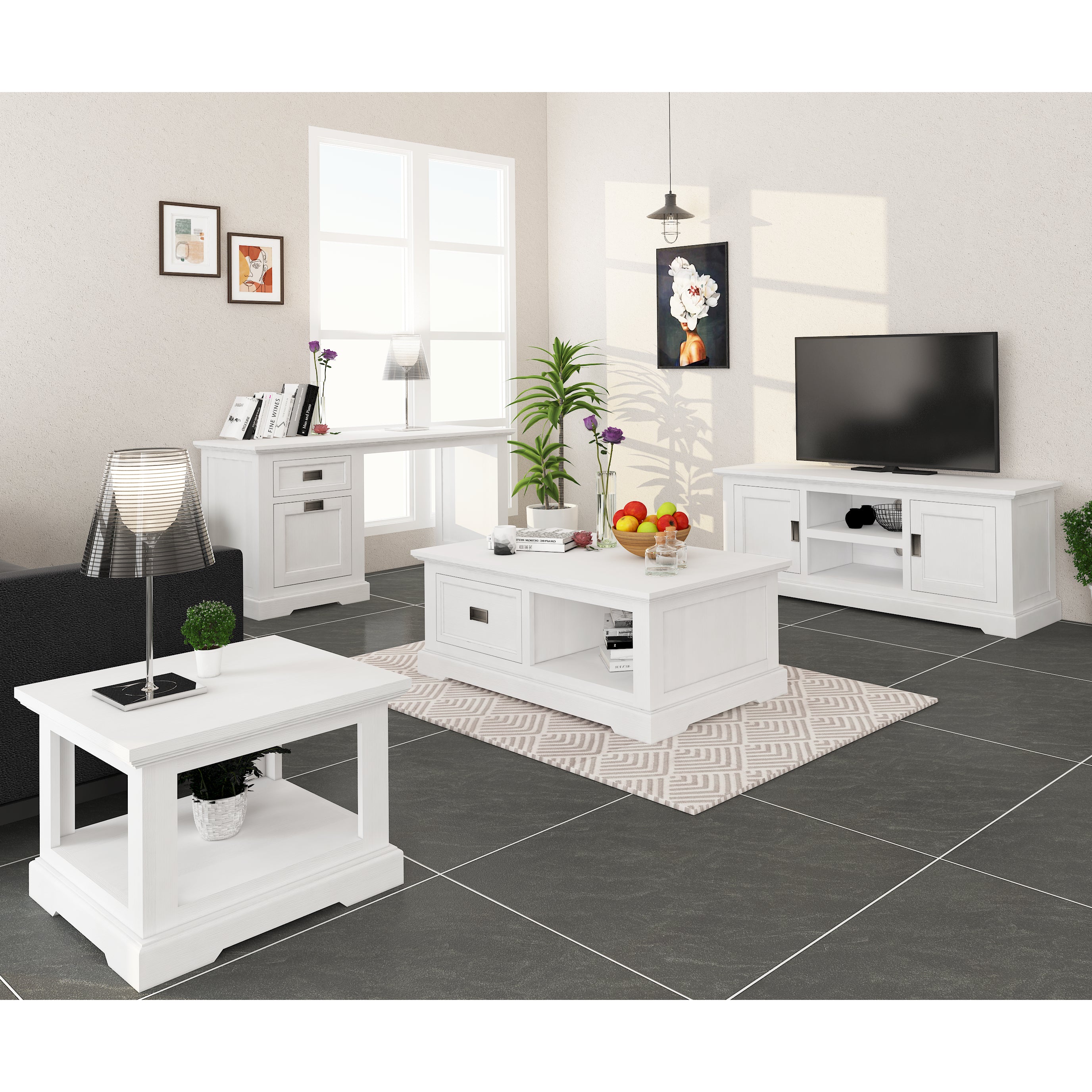 Laelia Study Computer Desk 150cm Office Executive Table Solid Acacia Wood -White