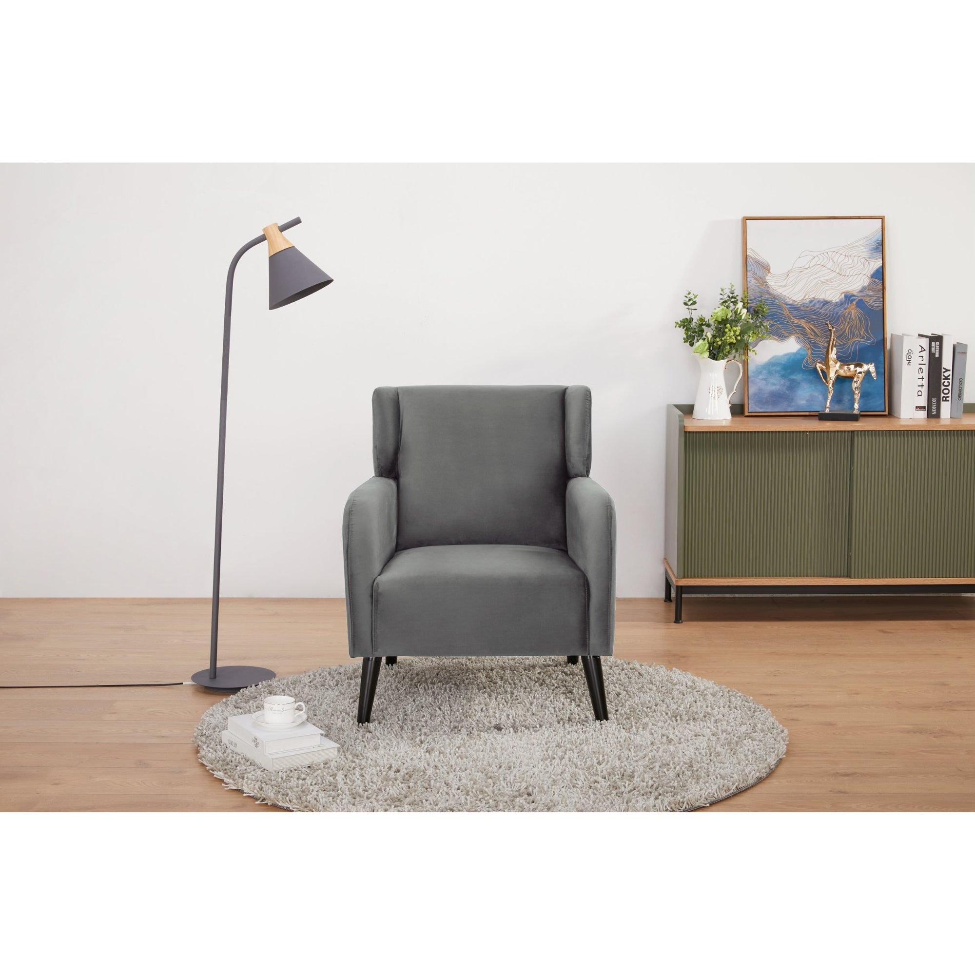 Bianca Accent Sofa Arm Chair Fabric Uplholstered Lounge Couch - Mid Grey