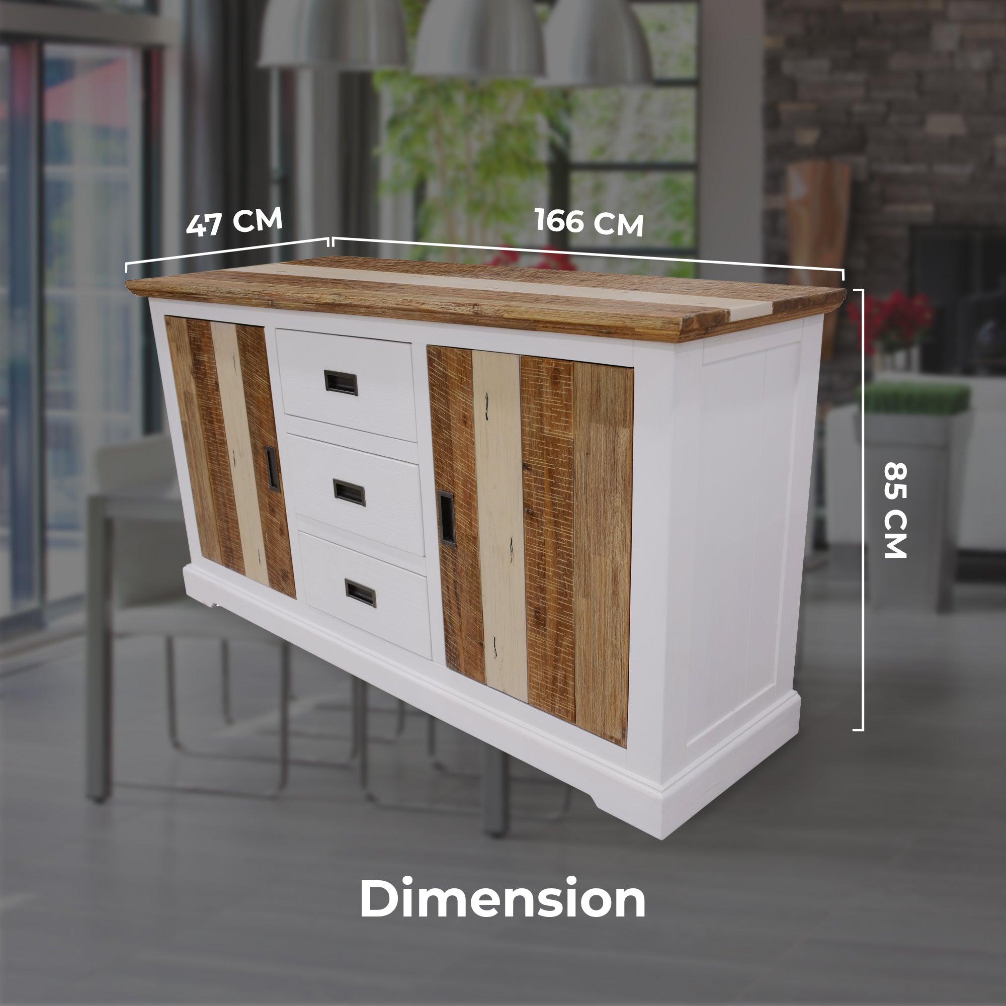 Orville Buffet Table 166cm 2 Door 3 Drawer Solid Acacia Timber Wood -Multi Color