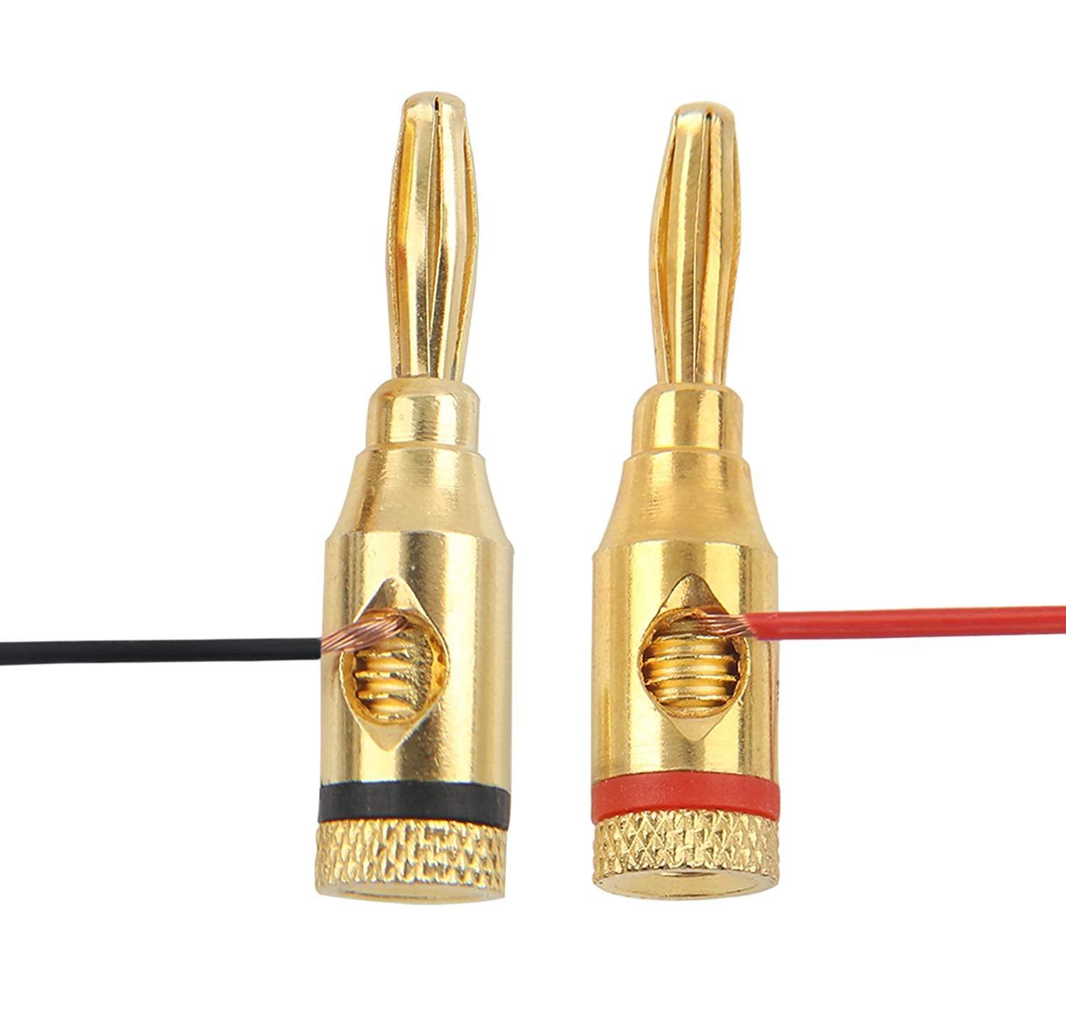 2X Banana Plugs 24K Audio Jack Connector for Speaker stereo Cable Black& Red
