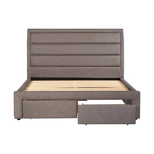 Storage Bed Frame Queen Size Upholstery Fabric in Light Grey with Base Drawers