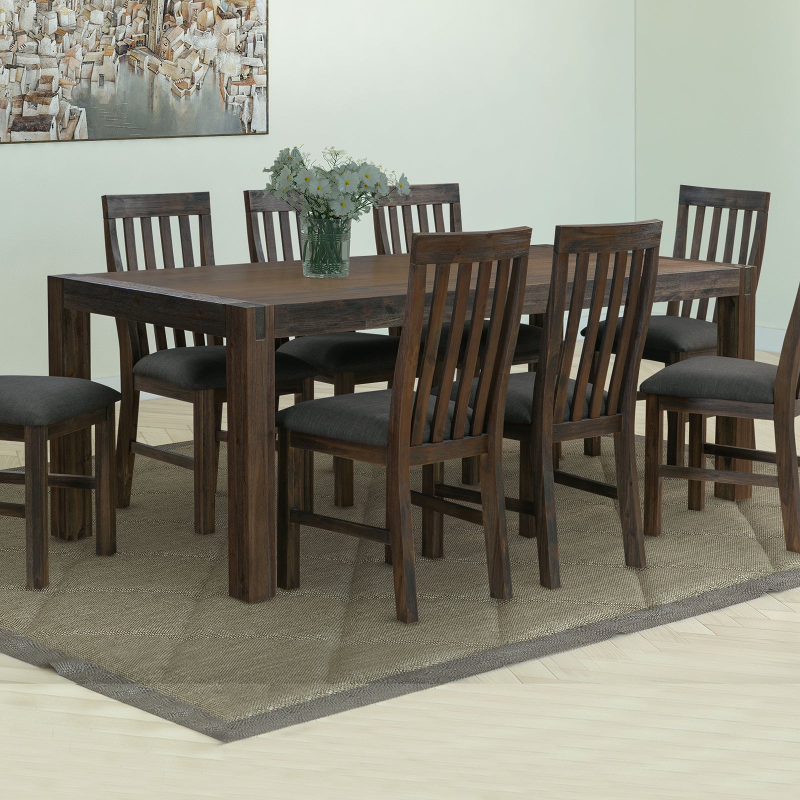 Dining Table 210cm Large Size with Solid Acacia  Wooden Base in Chocolate Colour