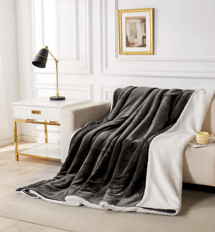 2-in-1 Teddy Sherpa Quilt Cover Set (Charcoal, Single)