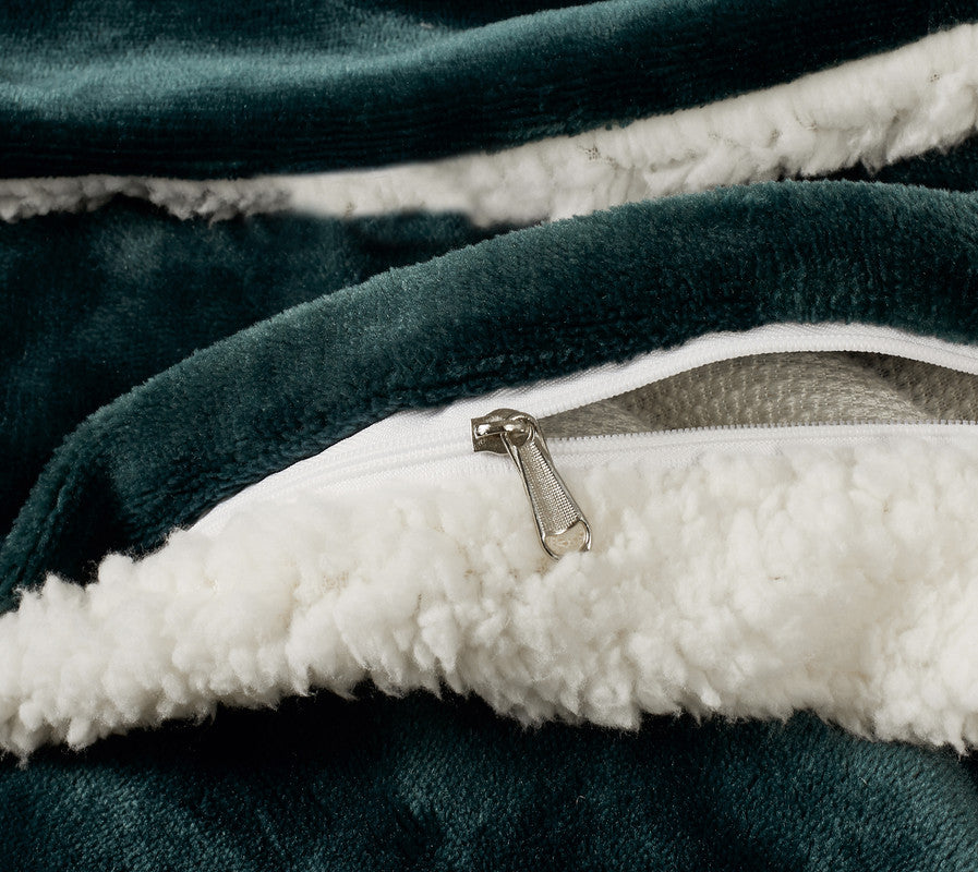 2-in-1 Teddy Sherpa Quilt Cover Set (Emerald Green, Single)