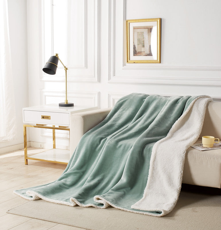 2-in-1 Teddy Sherpa Quilt Cover Set (Sage Green, King)