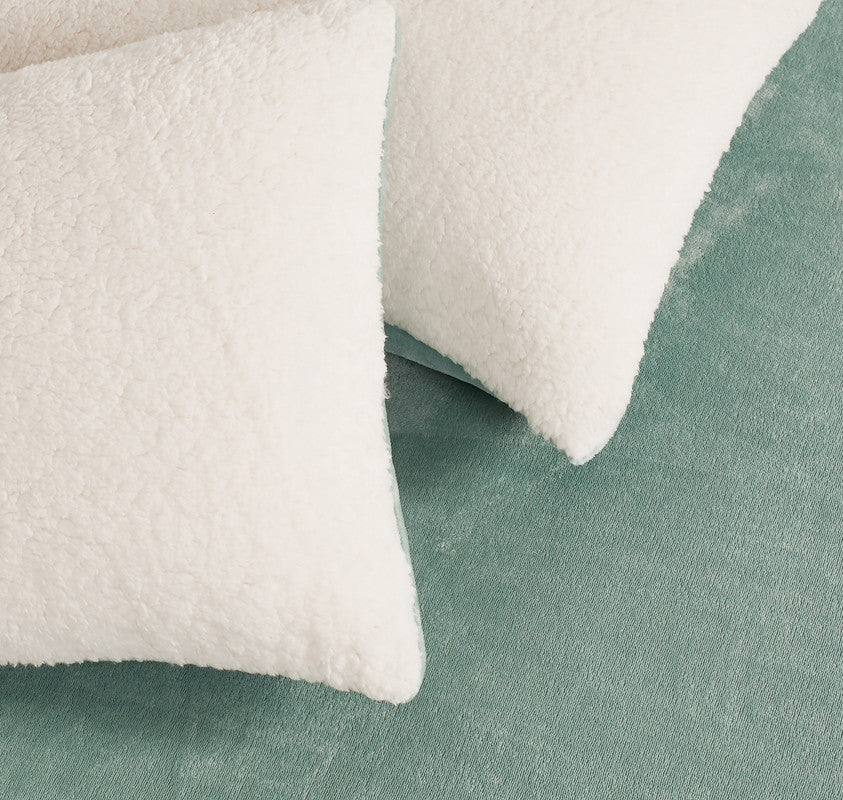 2-in-1 Teddy Sherpa Quilt Cover Set (Sage Green, King)