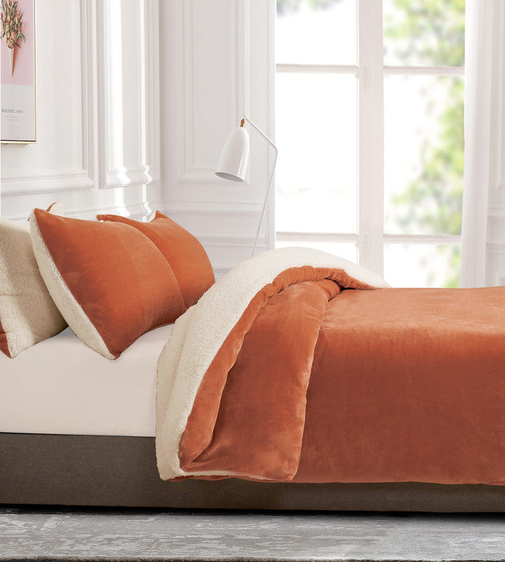 2-in-1 Teddy Sherpa Quilt Cover Set (Terracotta, King)
