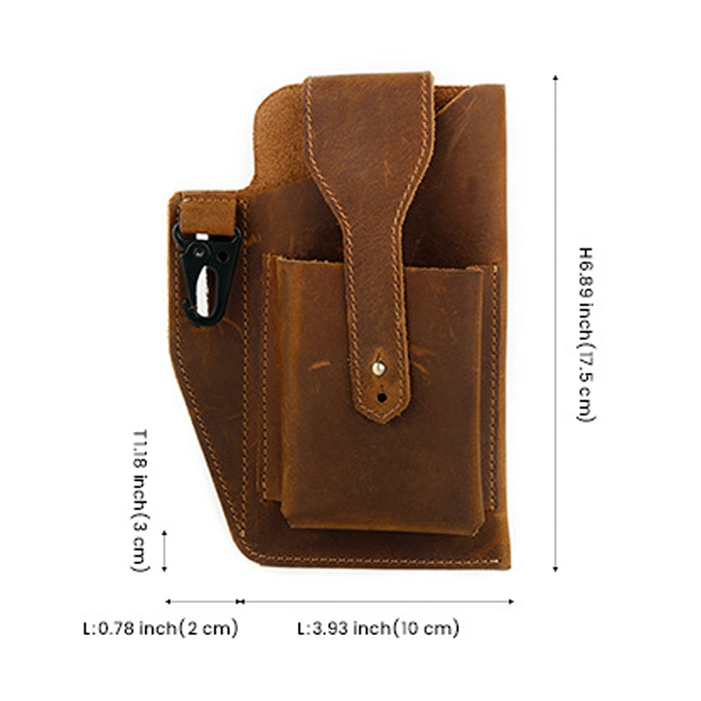 Men's Genuine Leather Retro Belt Waist Bag Cell Phone Belt Bag (Black)