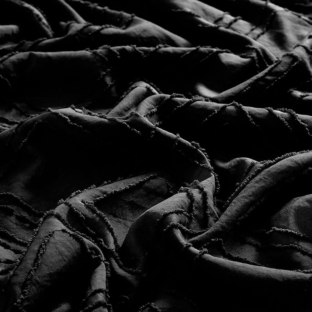Tufted Textured Jacquard Super King Size Black Duvet Quilt Cover Set