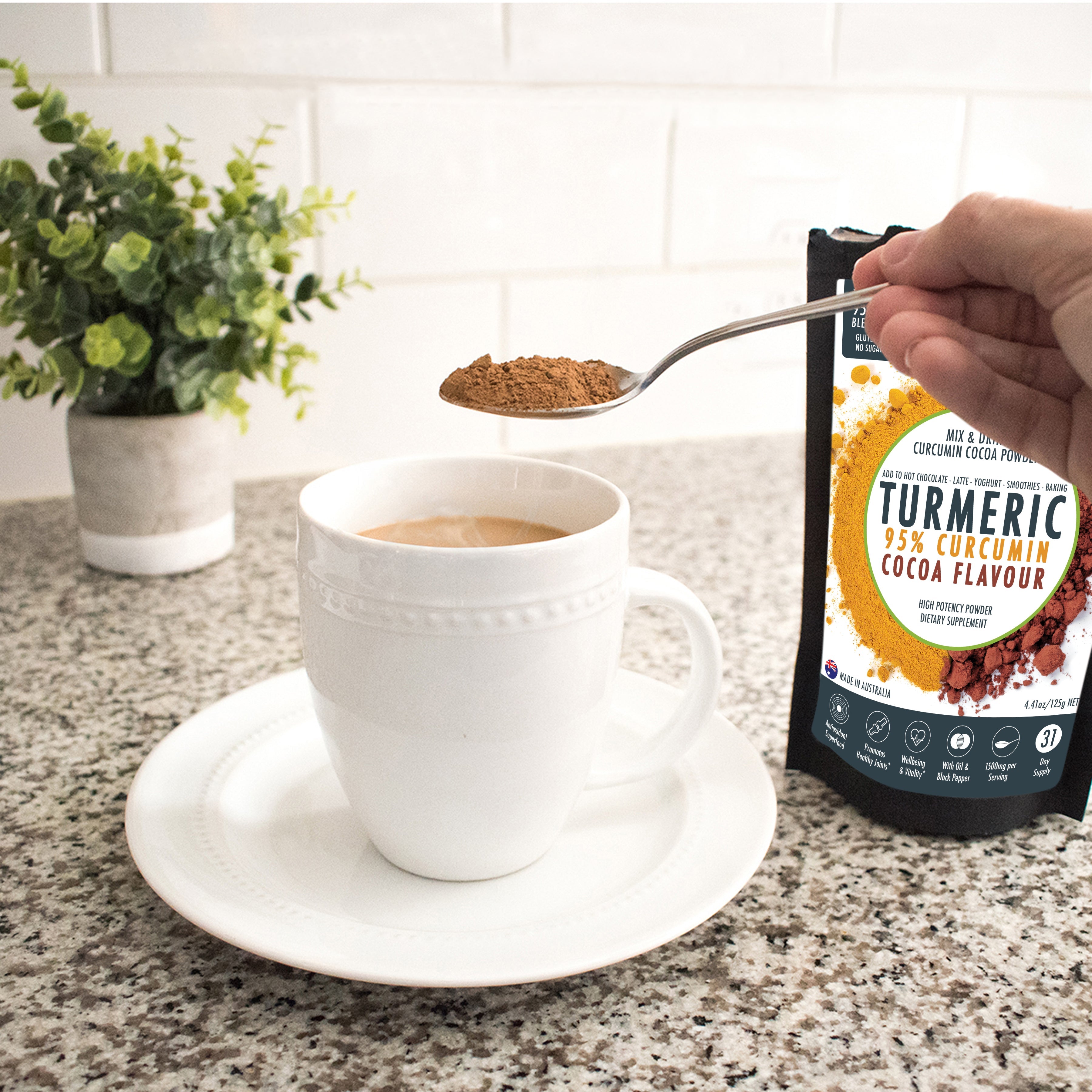 95% Organic Curcumin Extract Cocoa Flavour - Turmeric Powder With Black Pepper - Organic and with Black Pepper - 375g