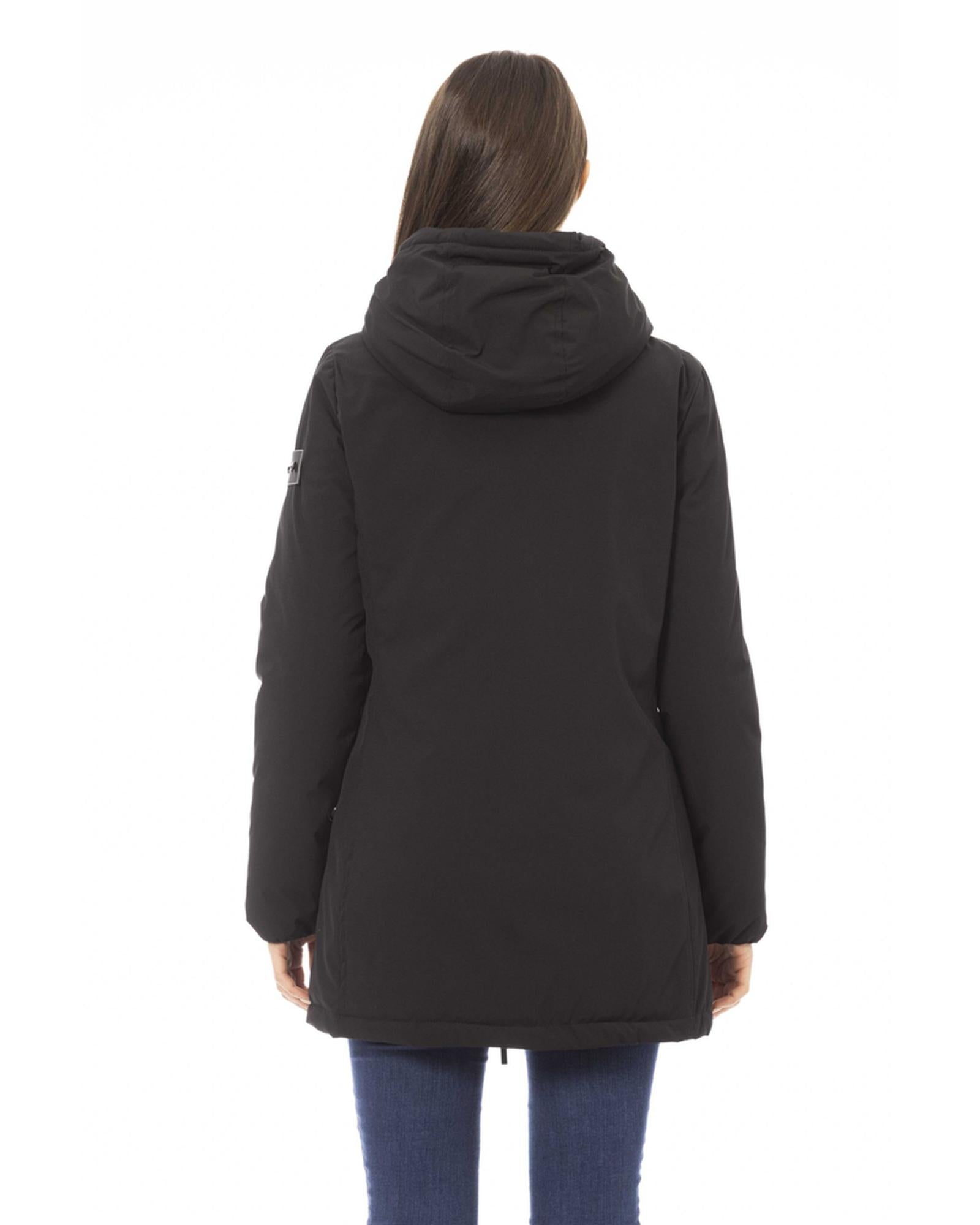 Black Down Jacket with Adjustable Hood and Baldinini Monograms 2XL Women