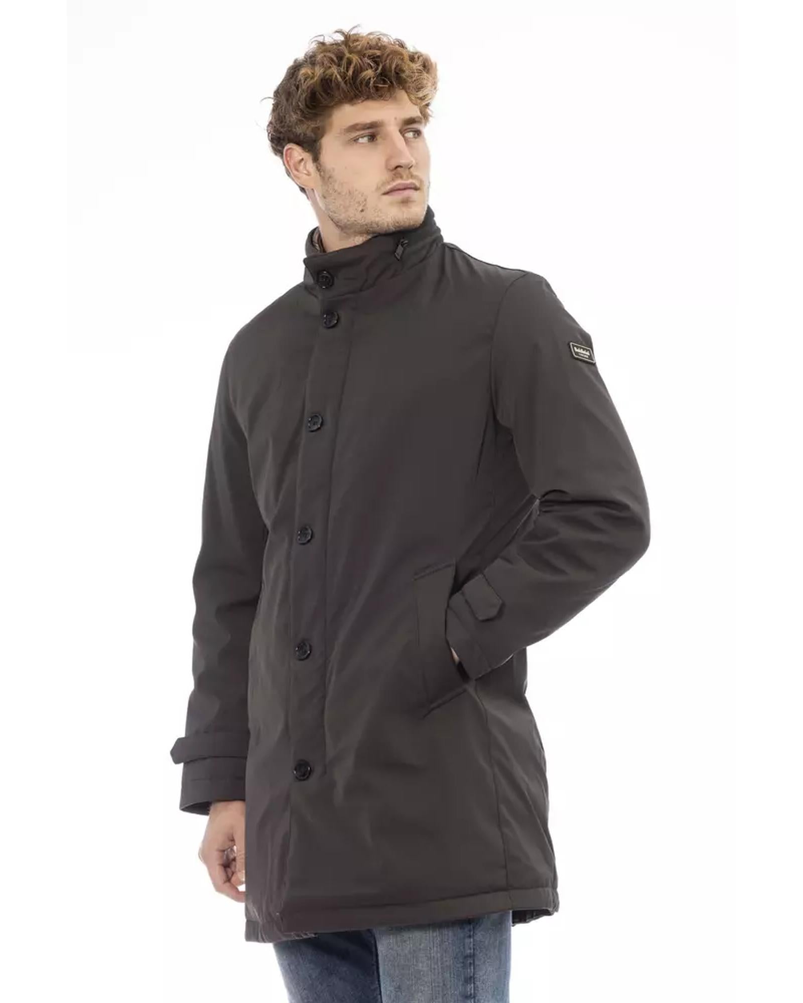 Stylish Long Jacket with Welt Pockets and Zip/Button Closure L Men