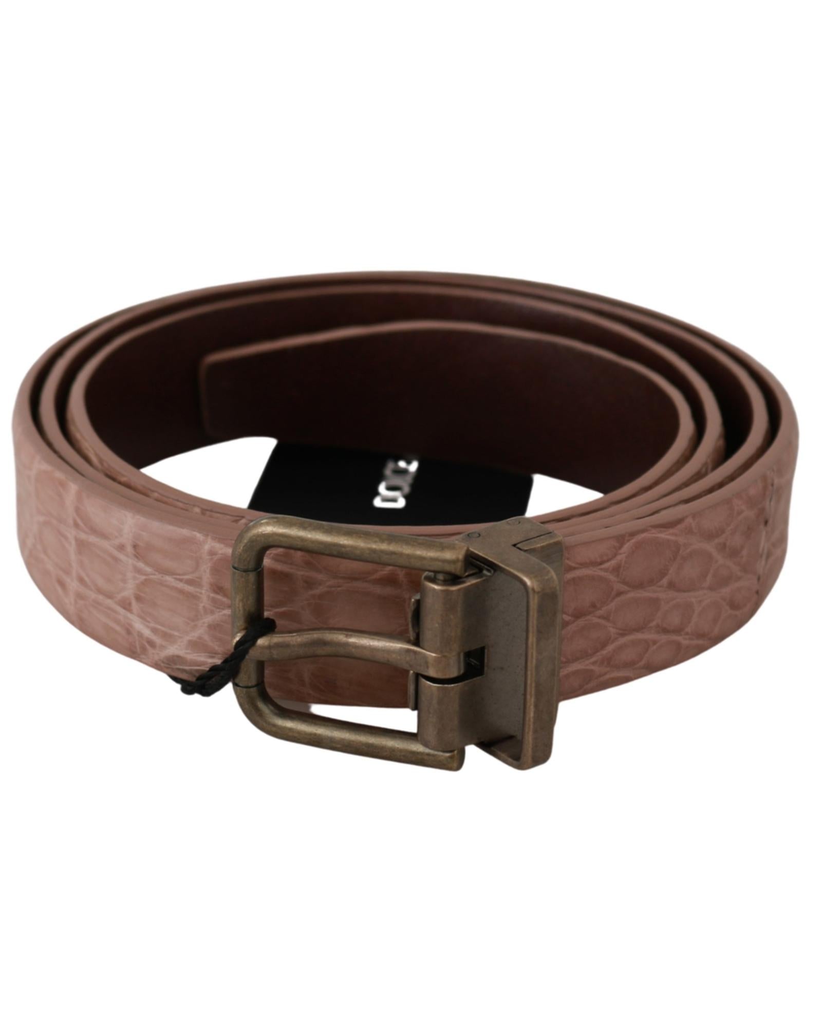 Stunning Dolce &amp; Gabbana Exotic Skin Belt with Brushed Gold Buckle 95 cm Men