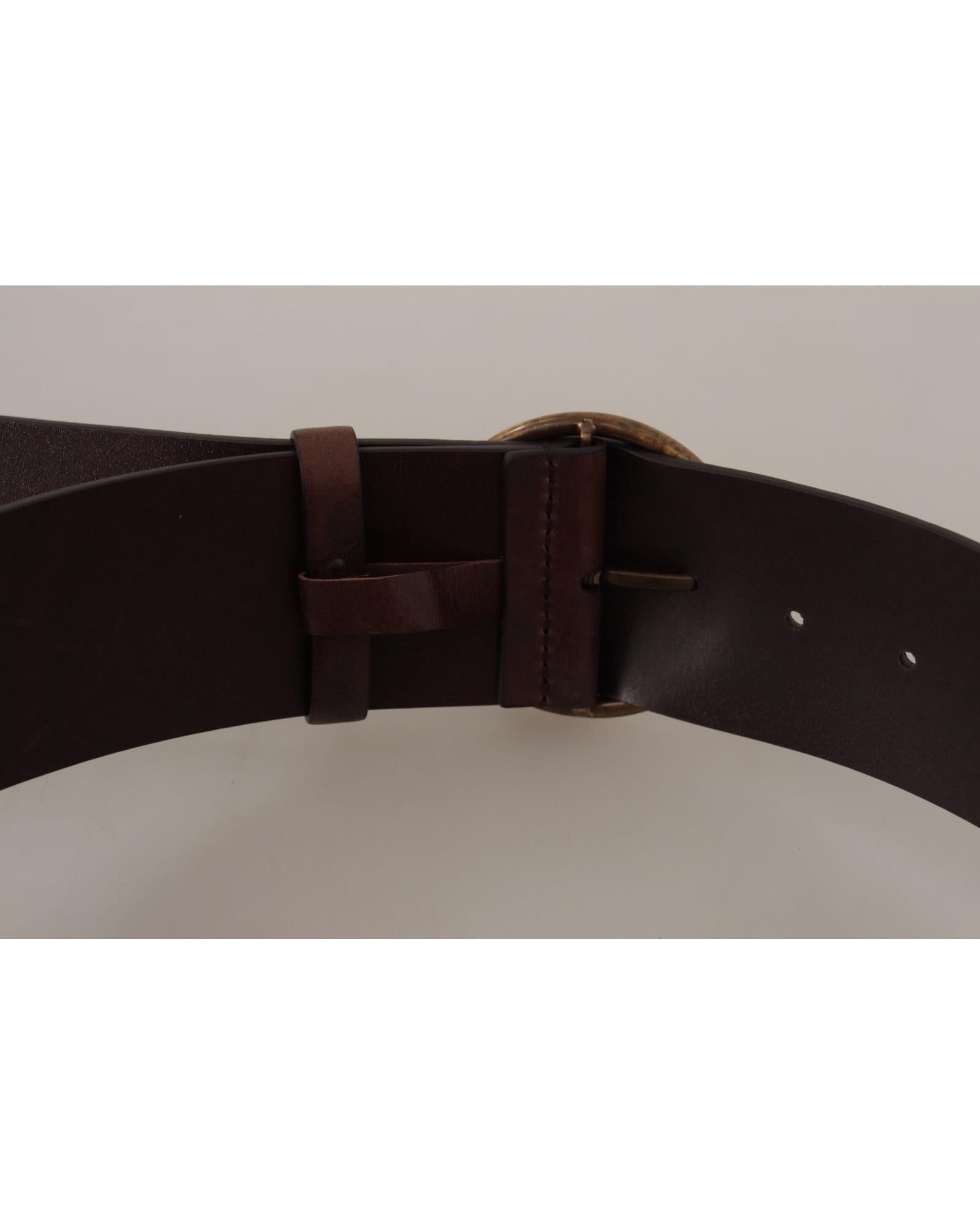 Authentic Dolce &amp; Gabbana Leather Belt with Engraved Logo Buckle 90 cm Women