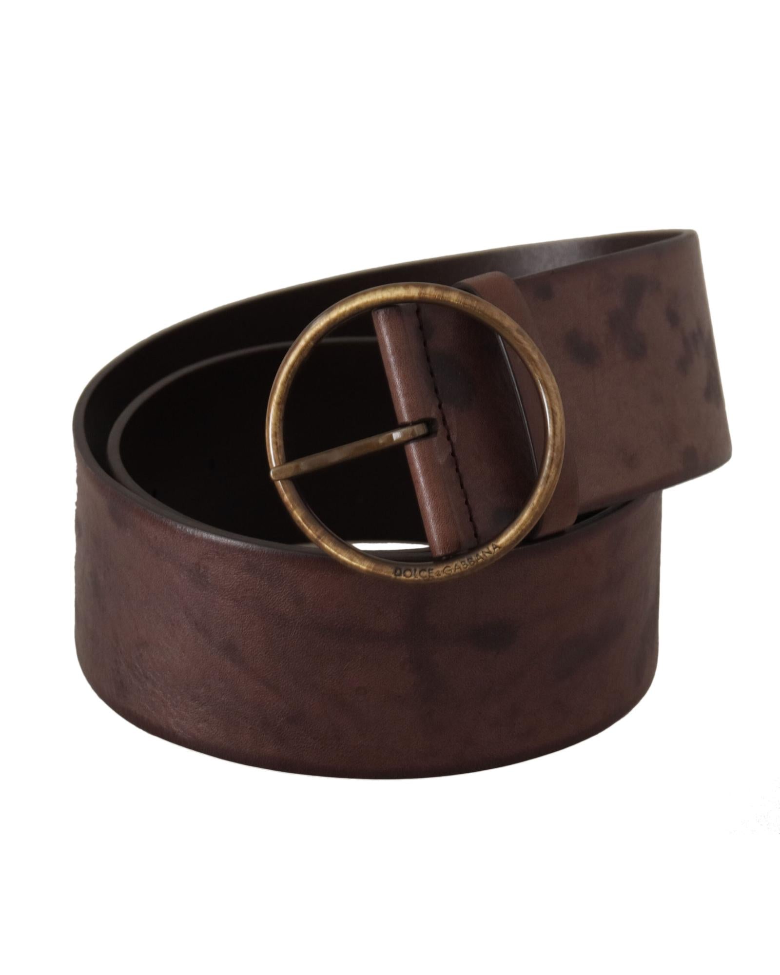Authentic Dolce &amp; Gabbana Leather Belt with Engraved Logo Buckle 90 cm Women