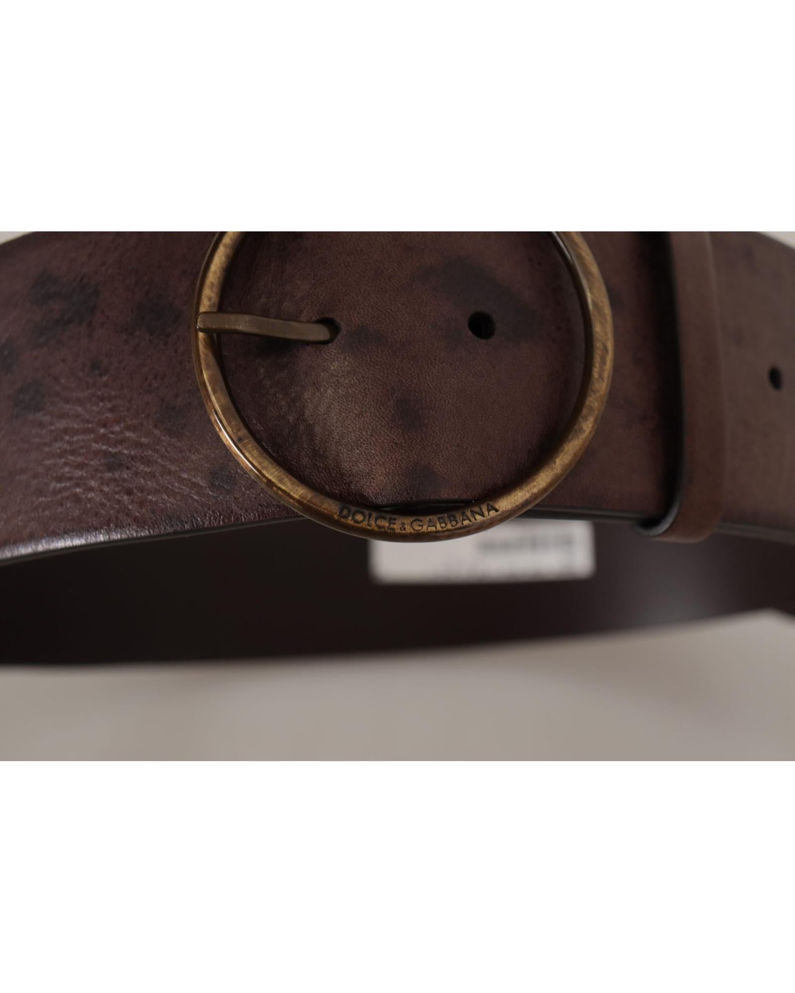 Authentic Dolce &amp; Gabbana Leather Belt with Engraved Logo Buckle 90 cm Women