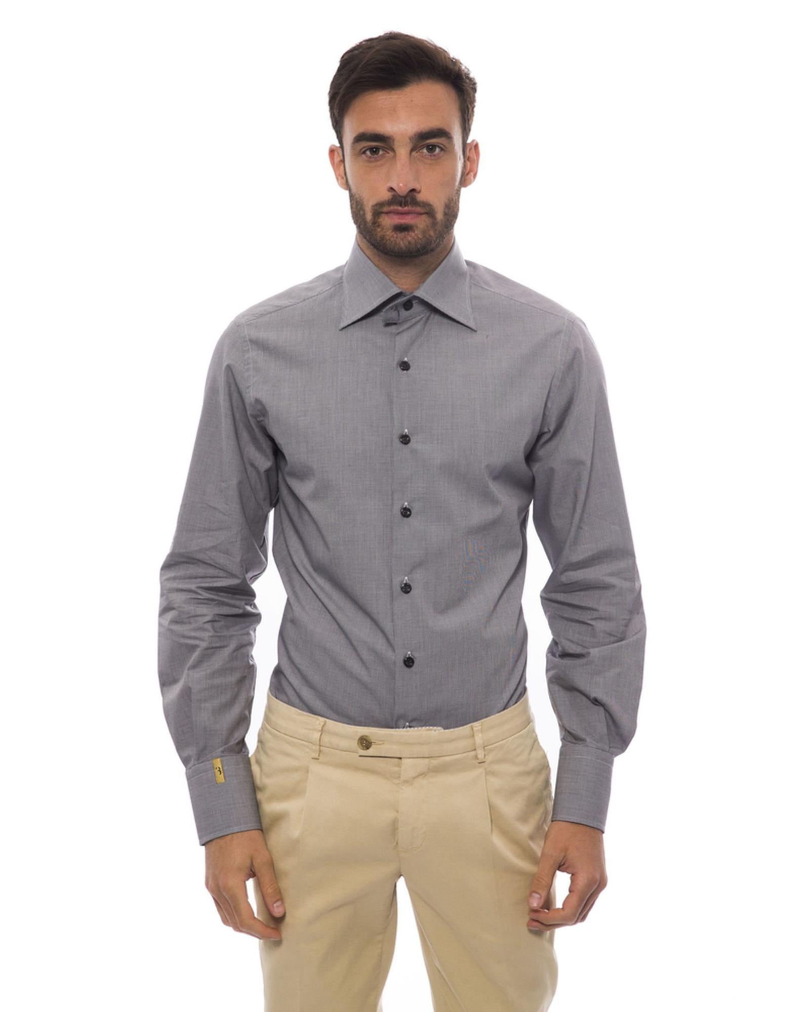 Embroidered Monogram Shirt with Leaf Collar and Personalized Buttons 43 IT Men