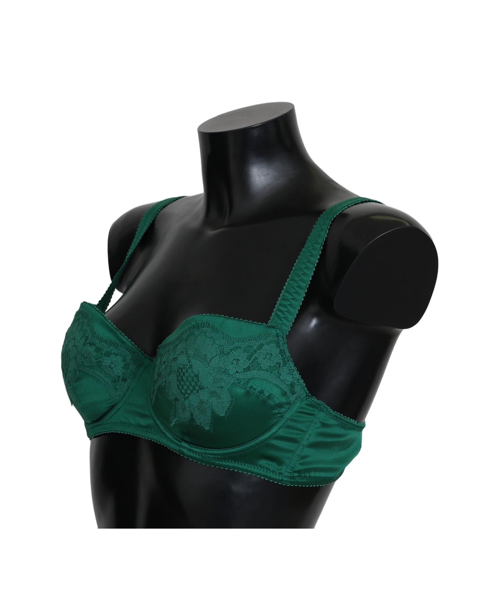 Green Floral Lace Silk Stretch Balconcino Bra by Dolce &amp; Gabbana 2 IT Women