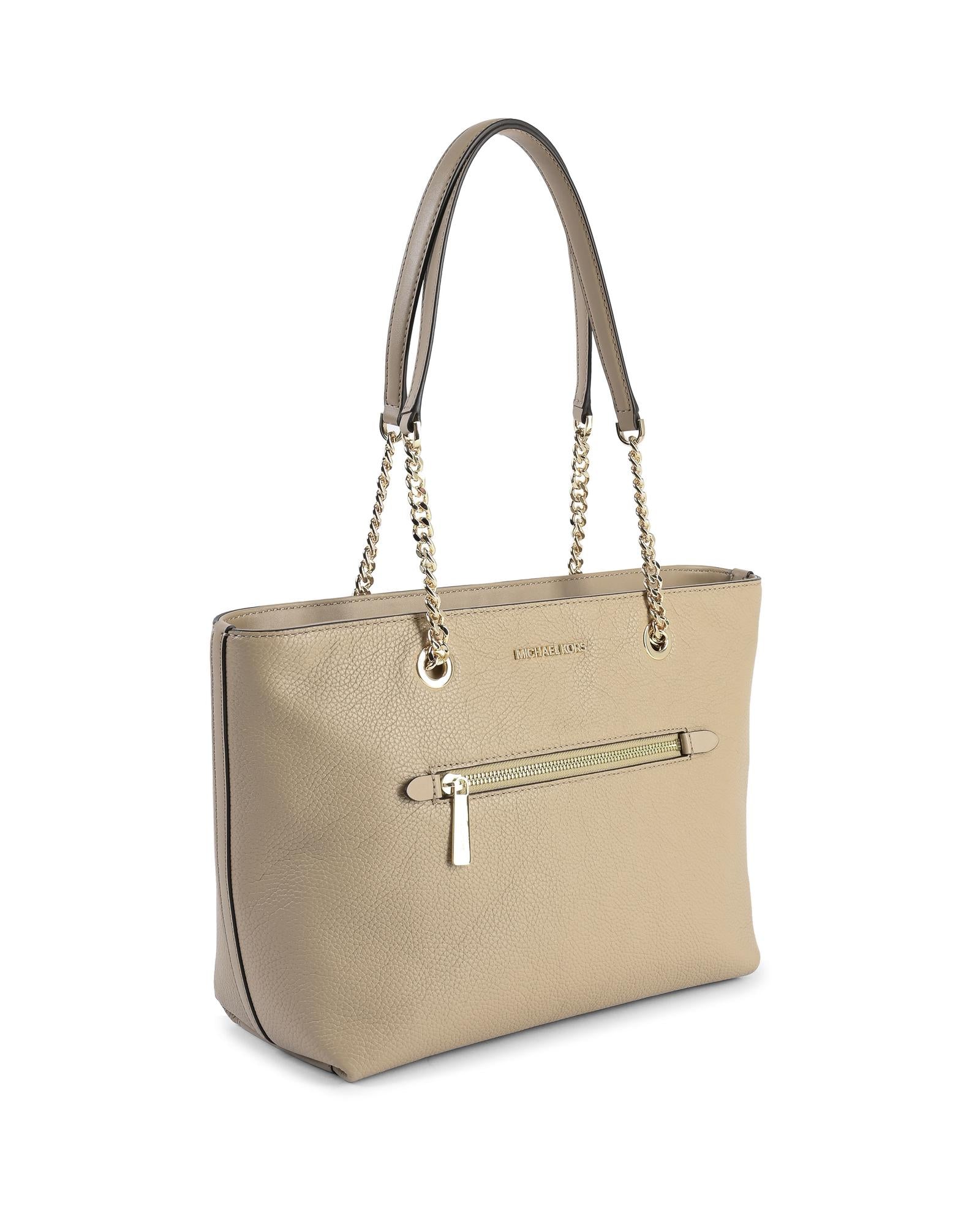 Leather Front Zip Tote Bag - One Size