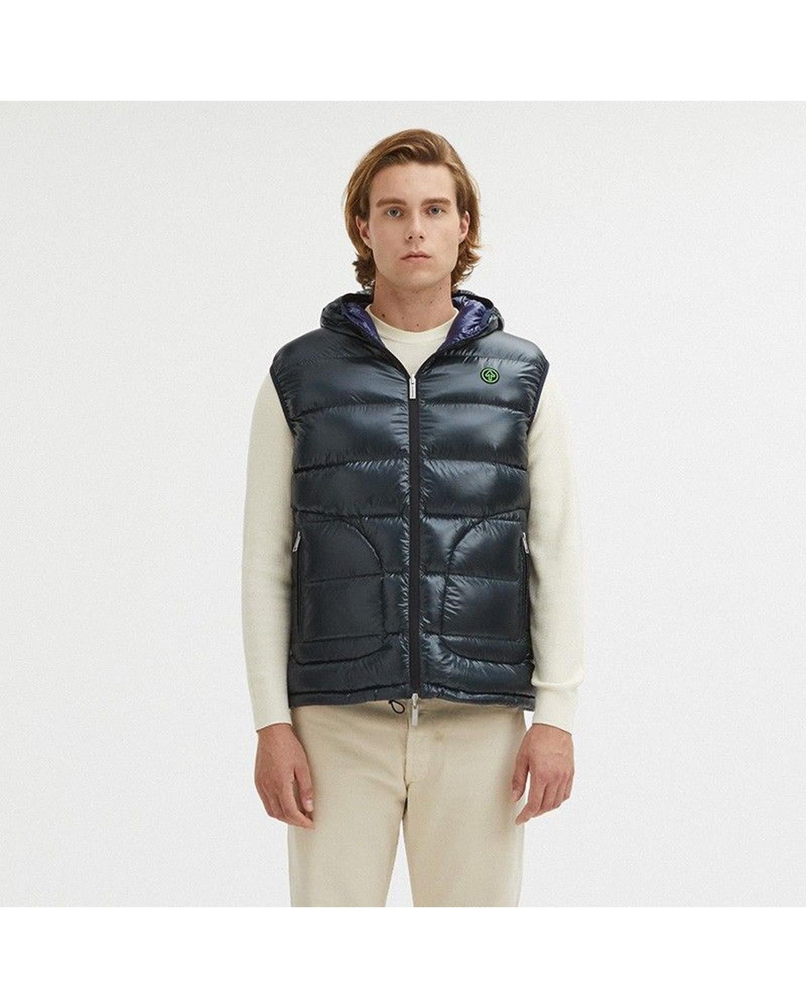 Reversible Hooded Vest with Zip Closure and Duck Feather Padding S Men