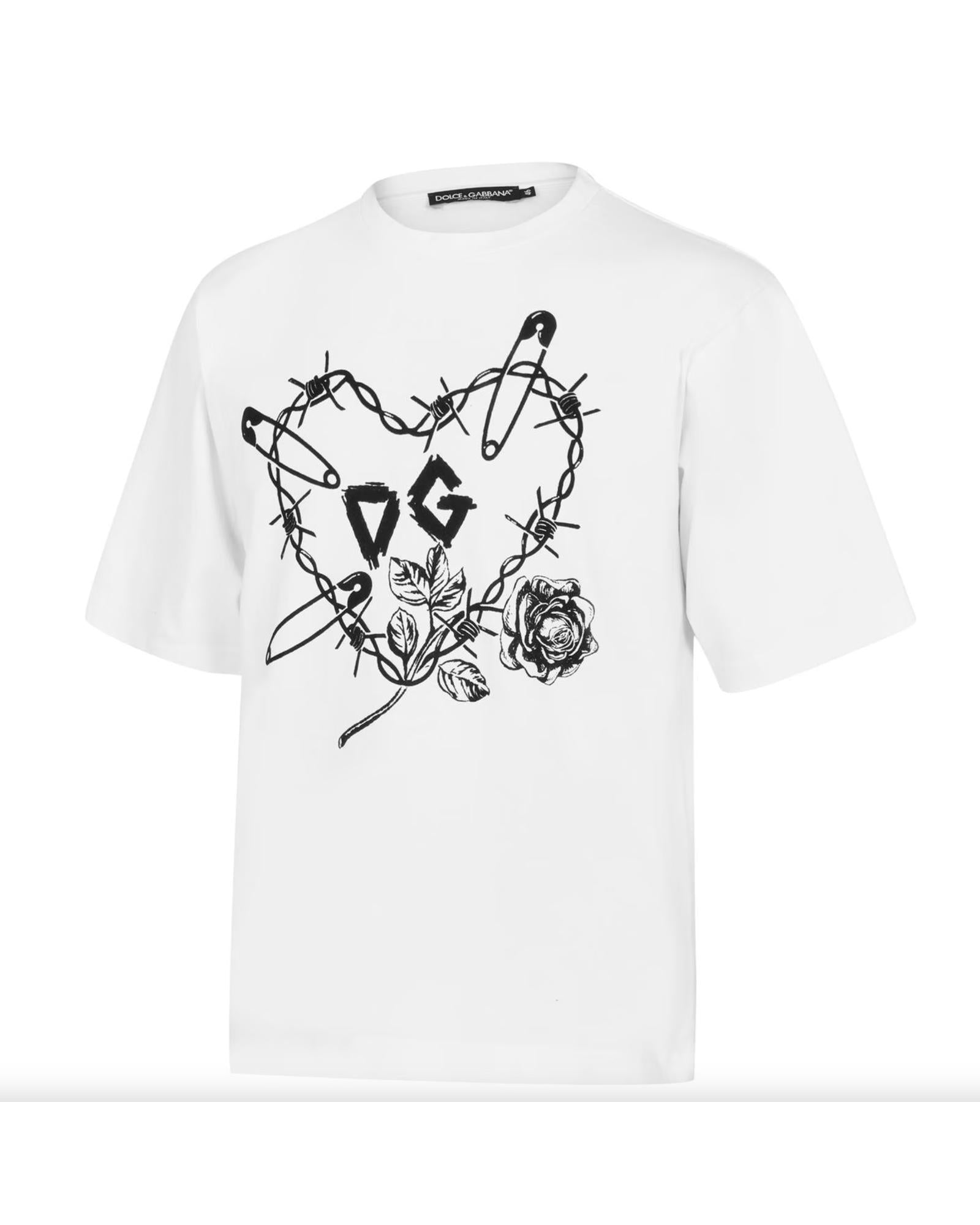 Dolce &amp; Gabbana Logo T-Shirt with Velvet Details 44 IT Men