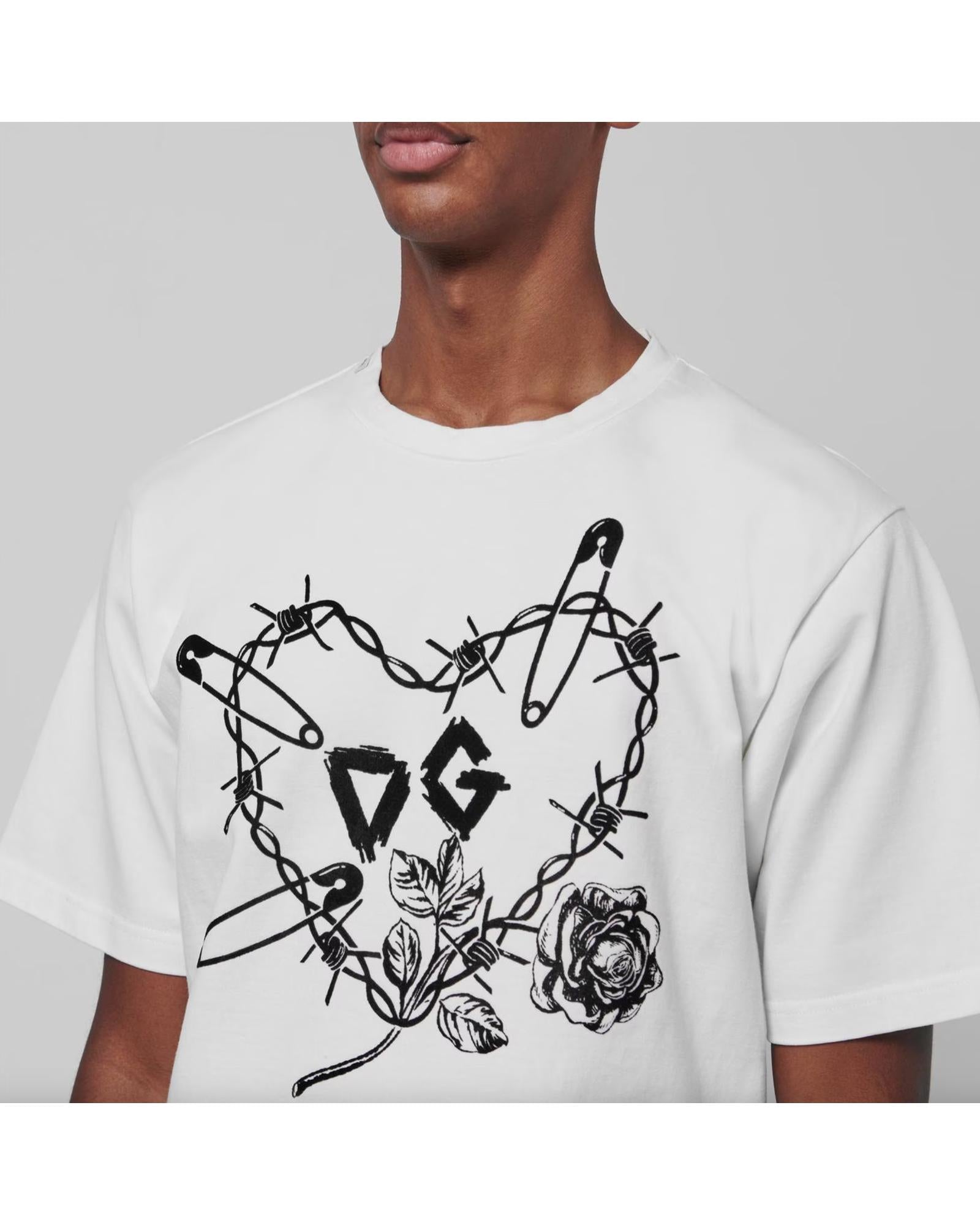 Dolce &amp; Gabbana Logo T-Shirt with Velvet Details 44 IT Men