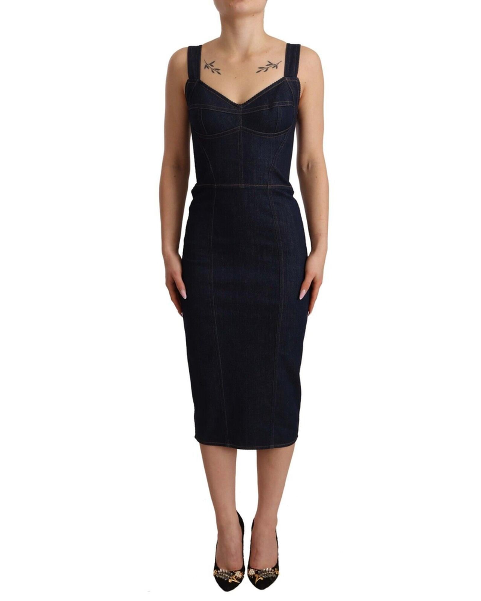 Gorgeous Dolce &amp; Gabbana Denim Sleeveless Sheath Midi Dress 38 IT Women