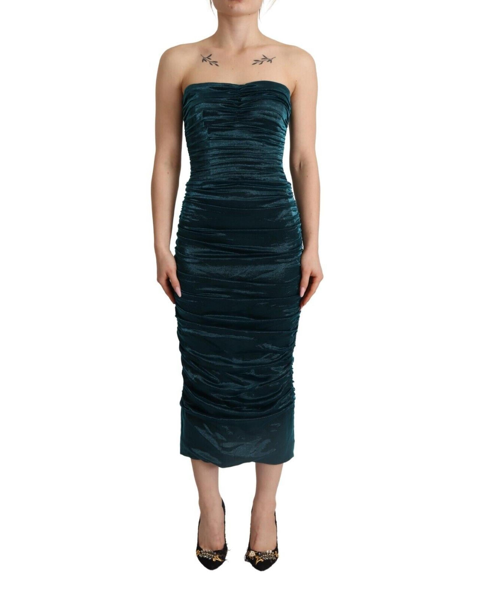 Gorgeous Dolce &amp; Gabbana Turquoise Satin Midi Dress 40 IT Women