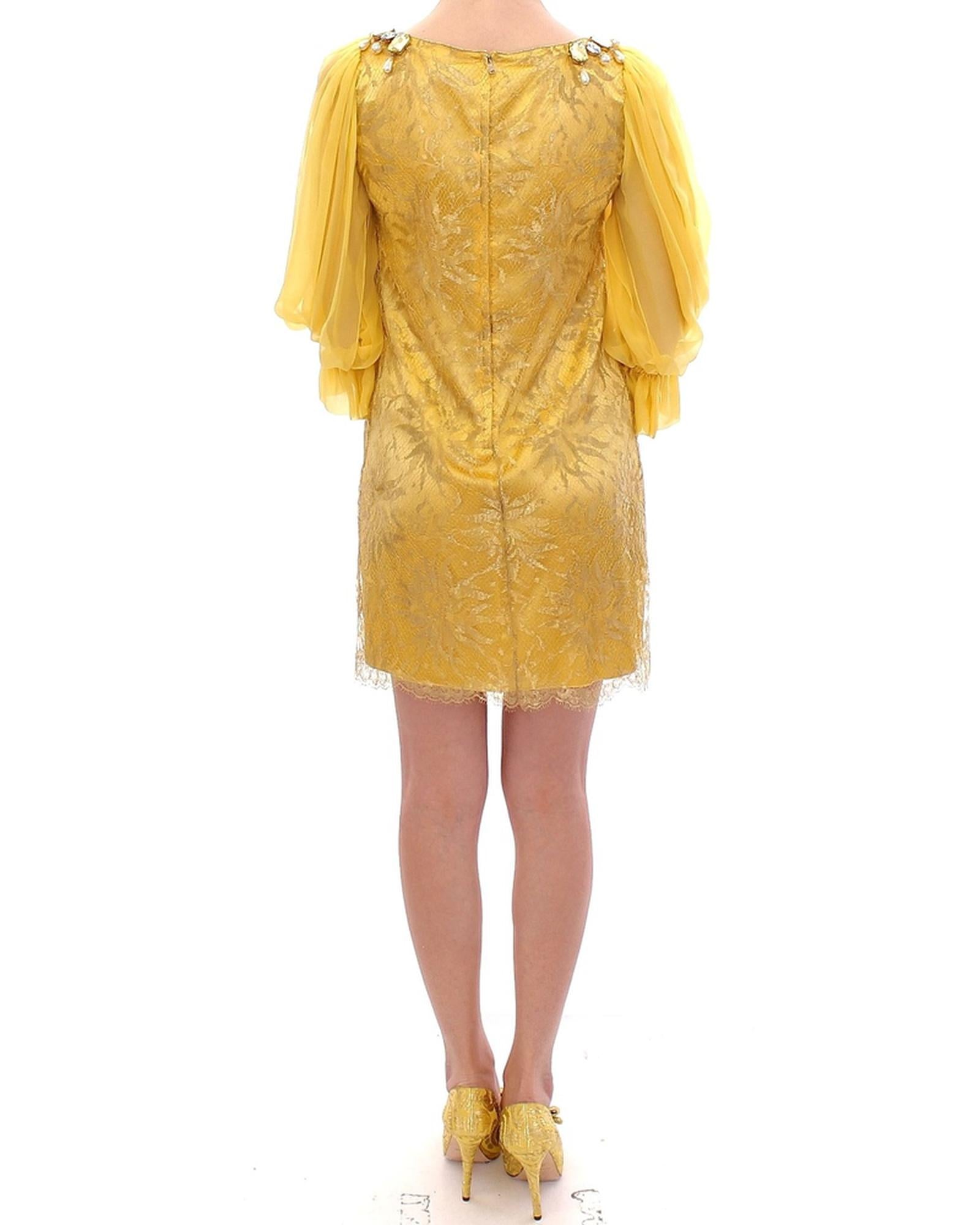 Yellow Lace Crystal Sheath Dress by Dolce &amp; Gabbana 38 IT Women