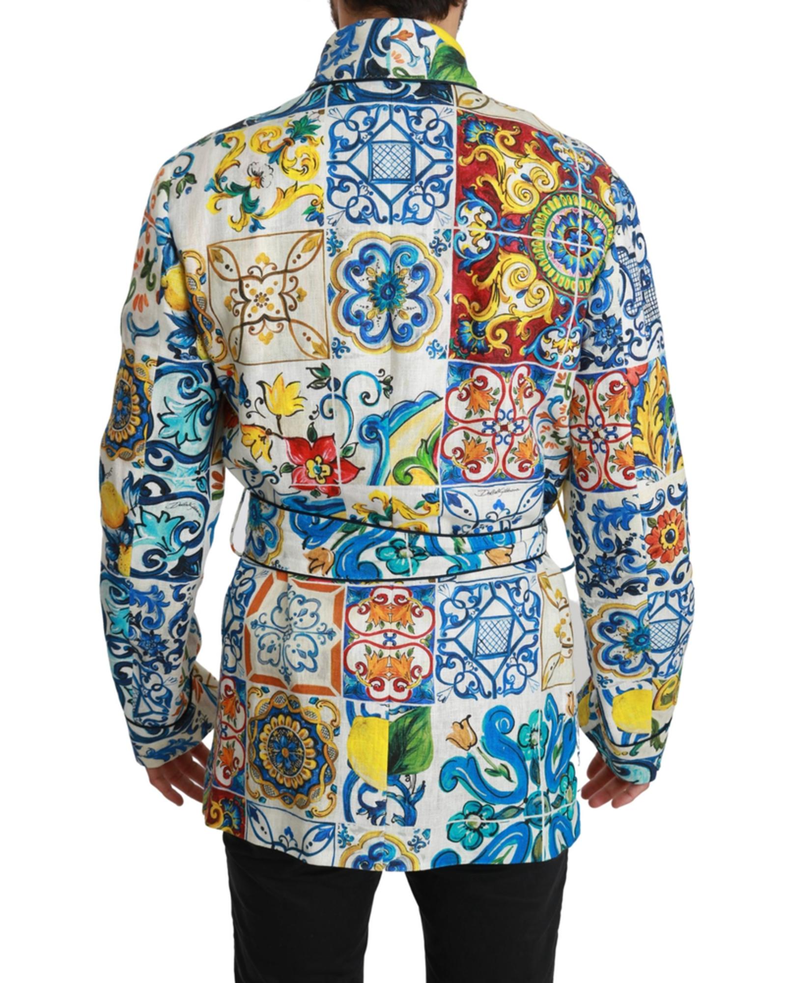 Dolce &amp; Gabbana Robe Jacket with Majolica Pattern 48 IT Men