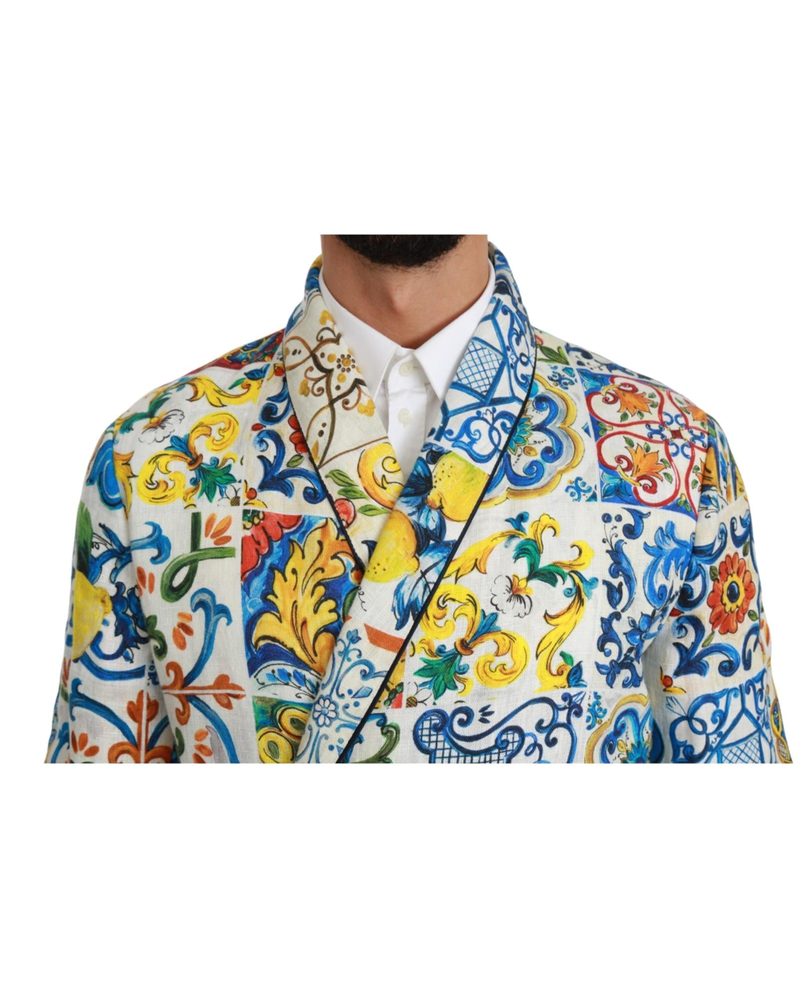 Dolce &amp; Gabbana Robe Jacket with Majolica Pattern 48 IT Men