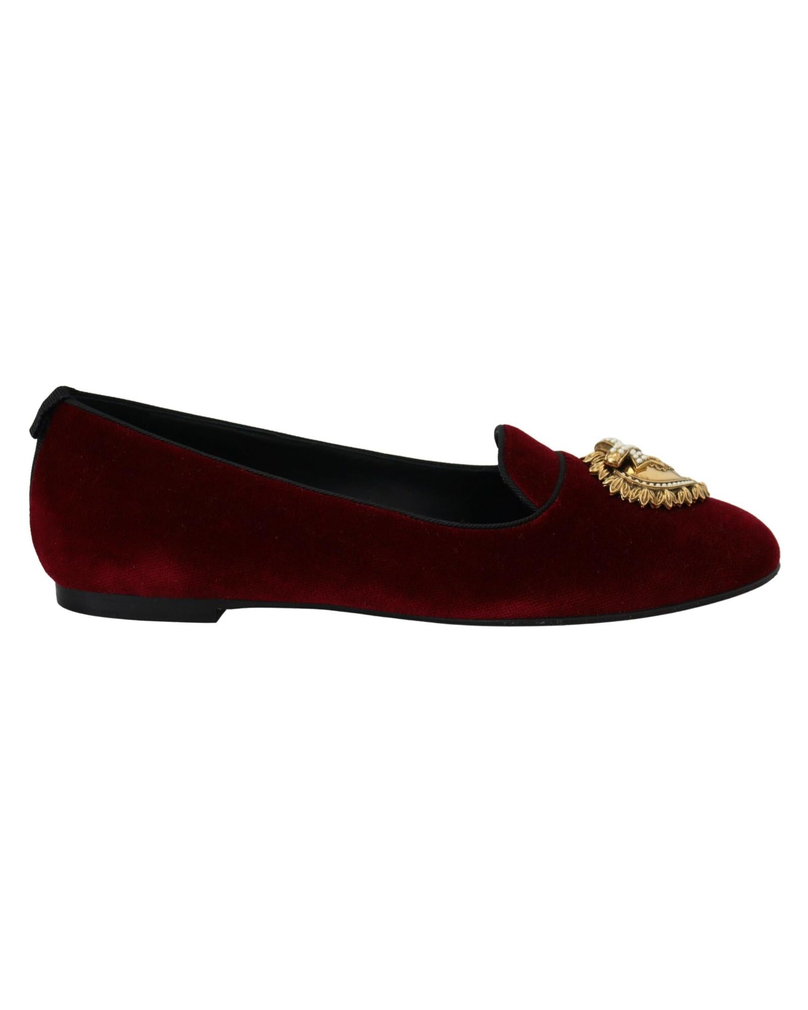 Dolce &amp; Gabbana Velvet Loafers with Gold Devotion Detail 37 EU Women