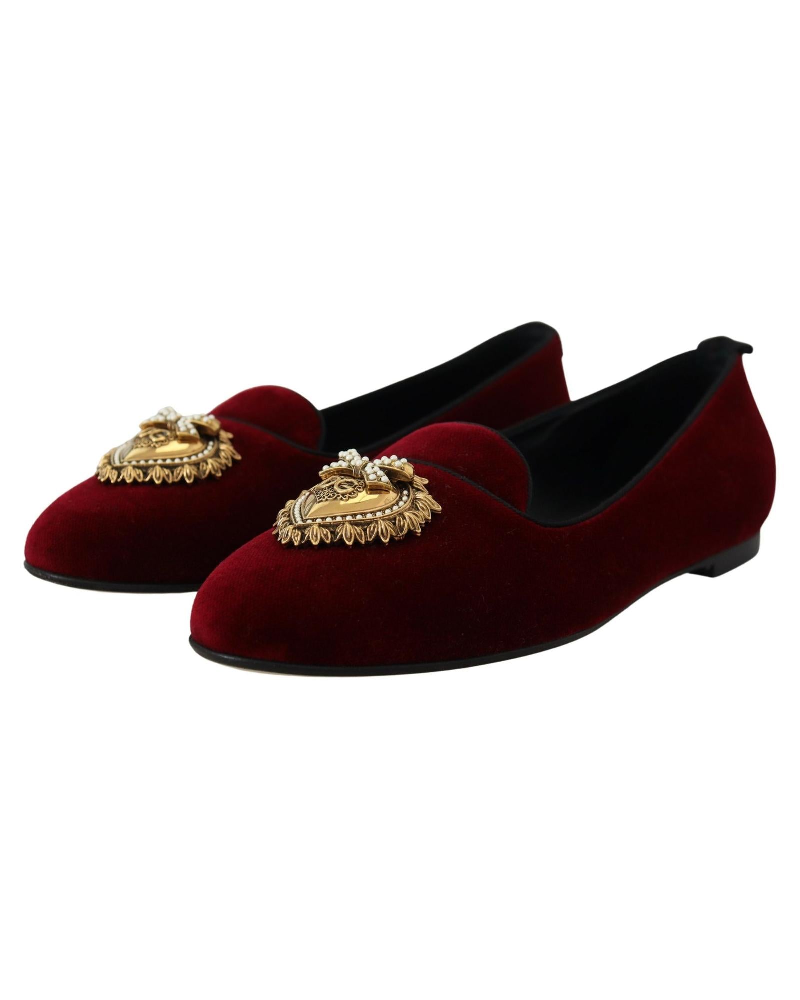 Dolce &amp; Gabbana Velvet Loafers with Gold Devotion Detail 37 EU Women