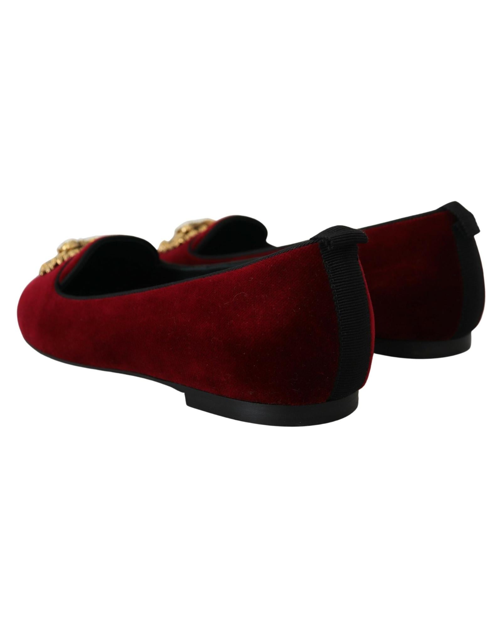 Dolce &amp; Gabbana Velvet Loafers with Gold Devotion Detail 37 EU Women
