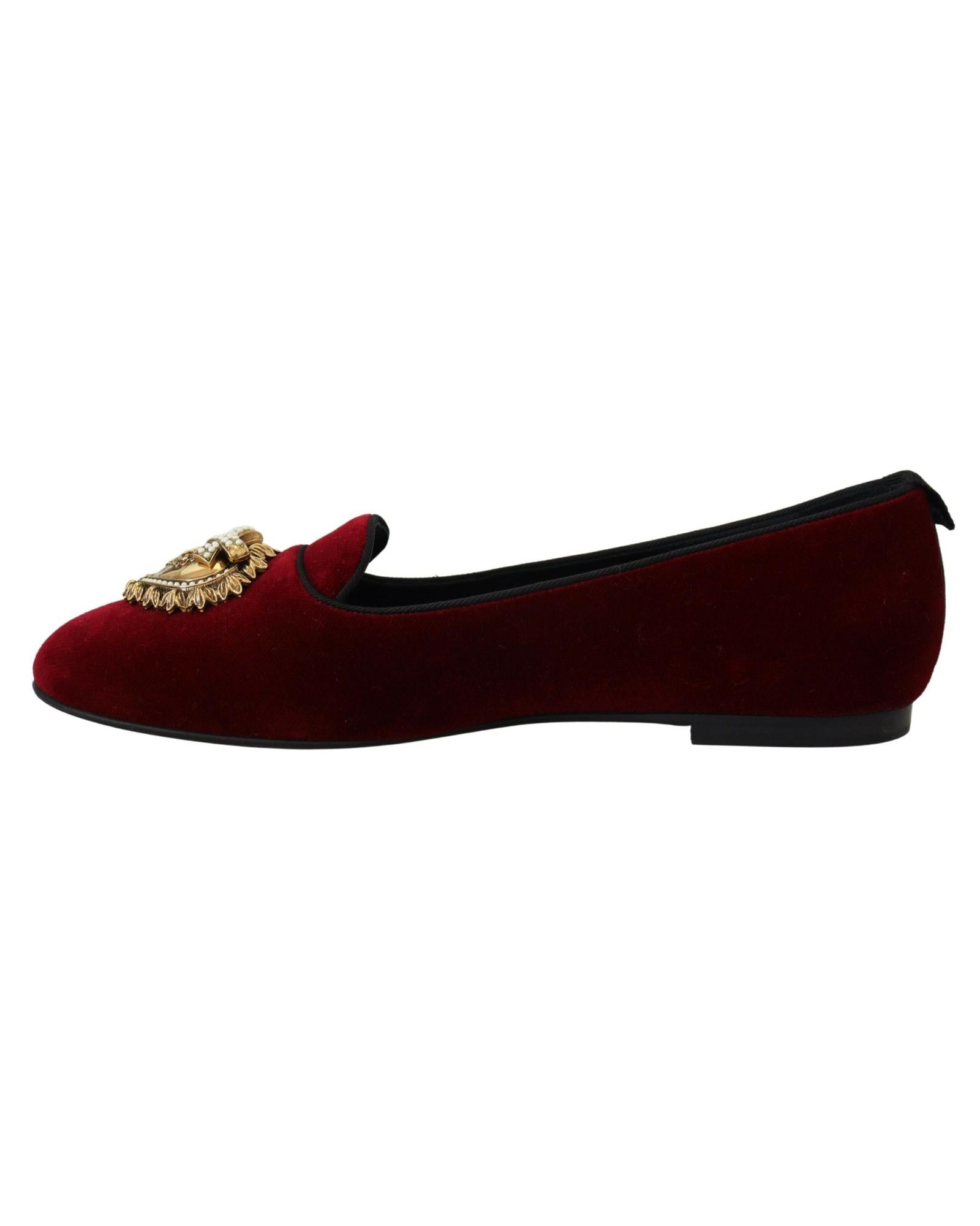 Dolce &amp; Gabbana Velvet Loafers with Gold Devotion Detail 37 EU Women