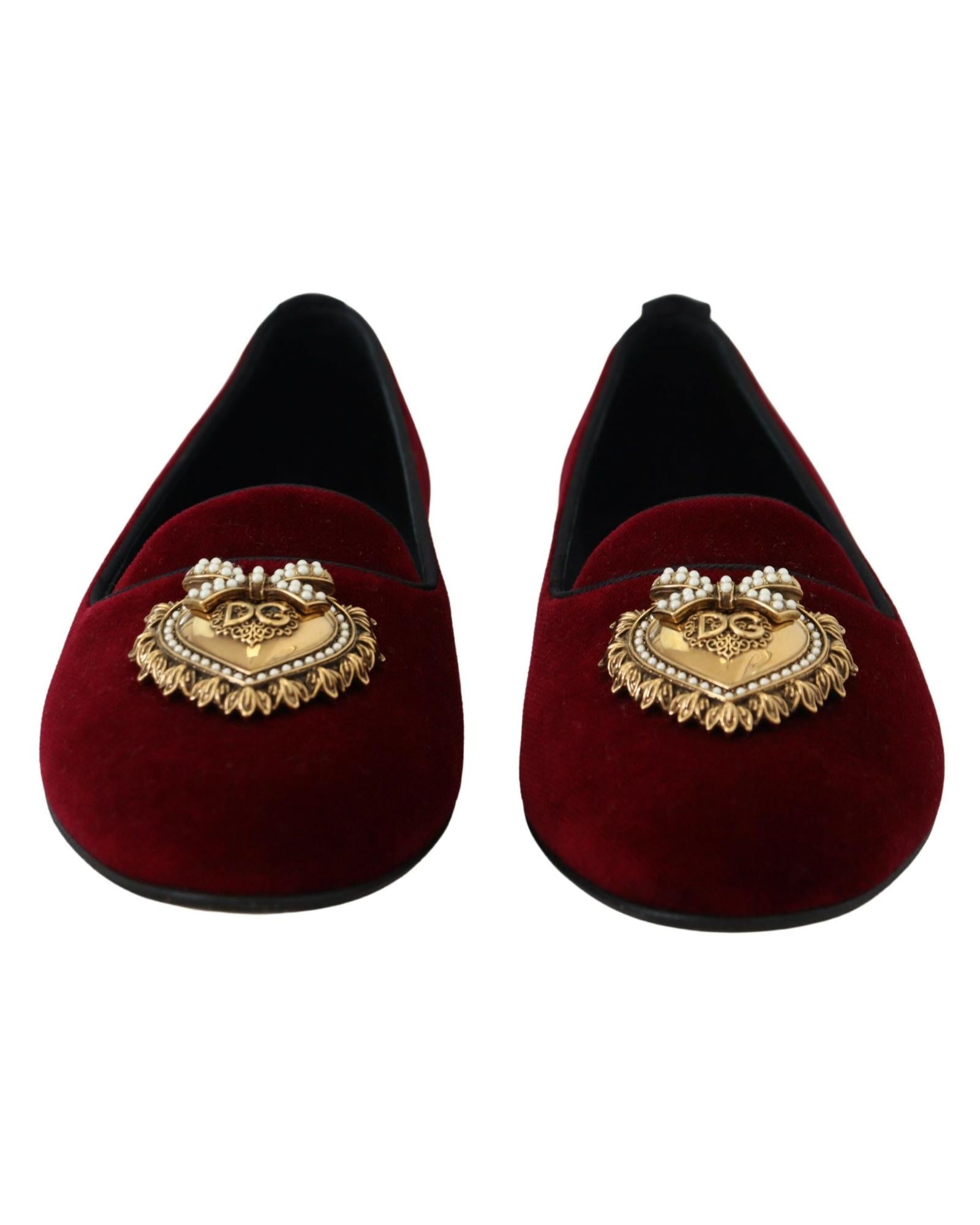 Dolce &amp; Gabbana Velvet Loafers with Gold Devotion Detail 37 EU Women