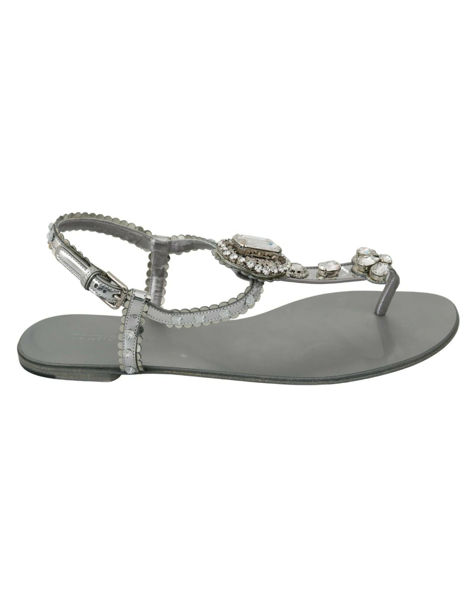 Gorgeous Dolce &amp; Gabbana Silver Sandals with Metal Detailing and Crystals 38 EU Women