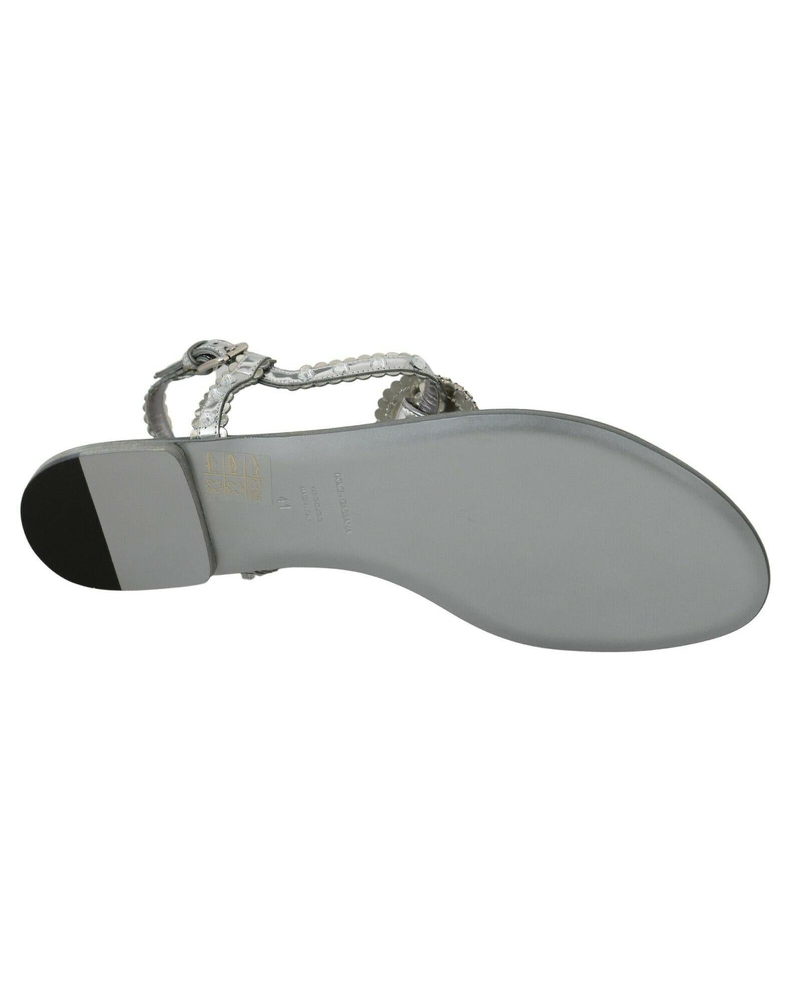 Gorgeous Dolce &amp; Gabbana Silver Sandals with Metal Detailing and Crystals 38 EU Women