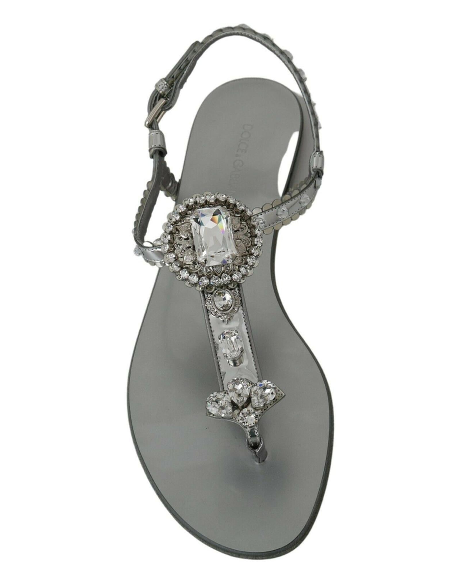 Gorgeous Dolce &amp; Gabbana Silver Sandals with Metal Detailing and Crystals 38 EU Women