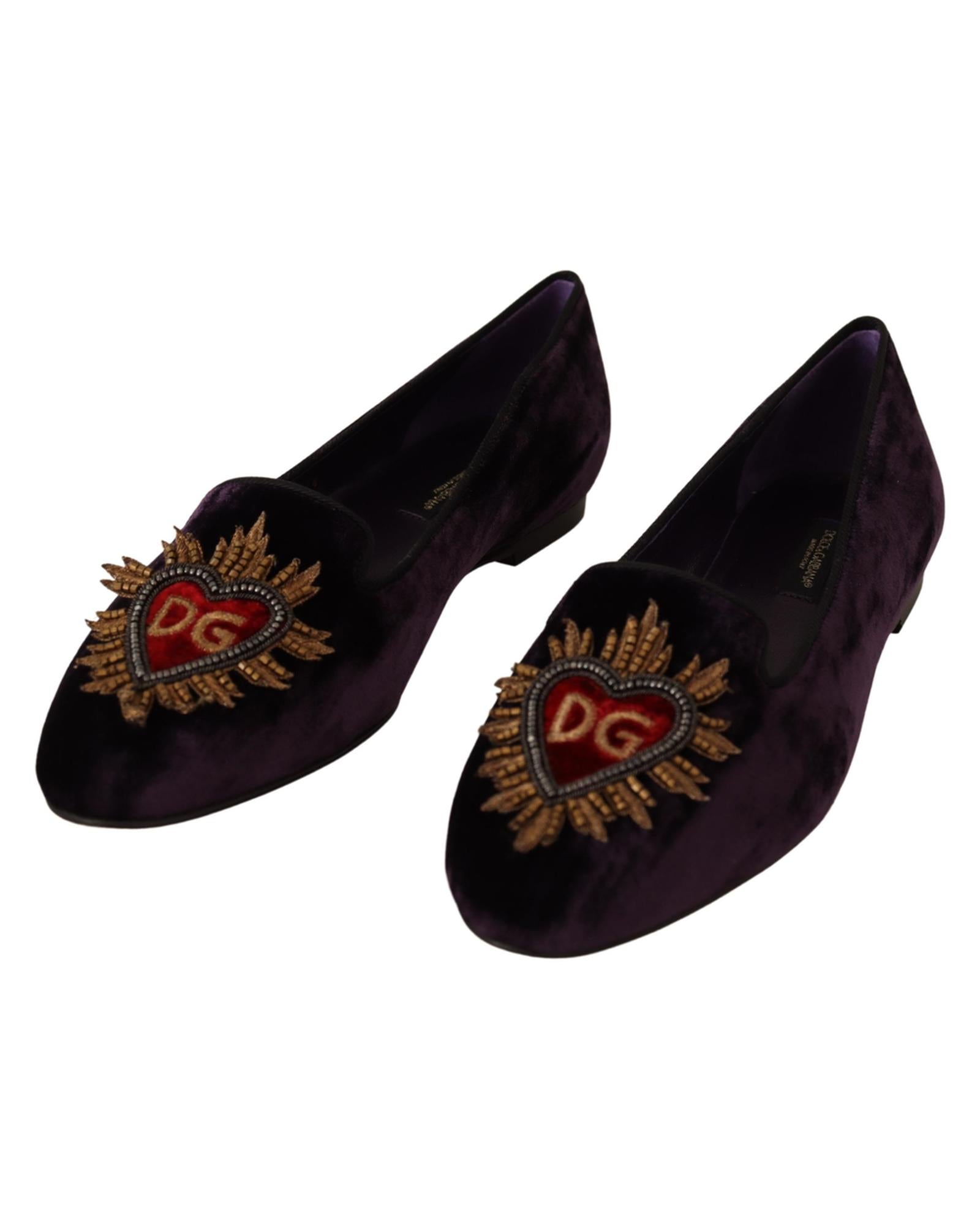 Dolce &amp; Gabbana Jacquard Loafers Flats with DG Heart Appliques 36 EU Women