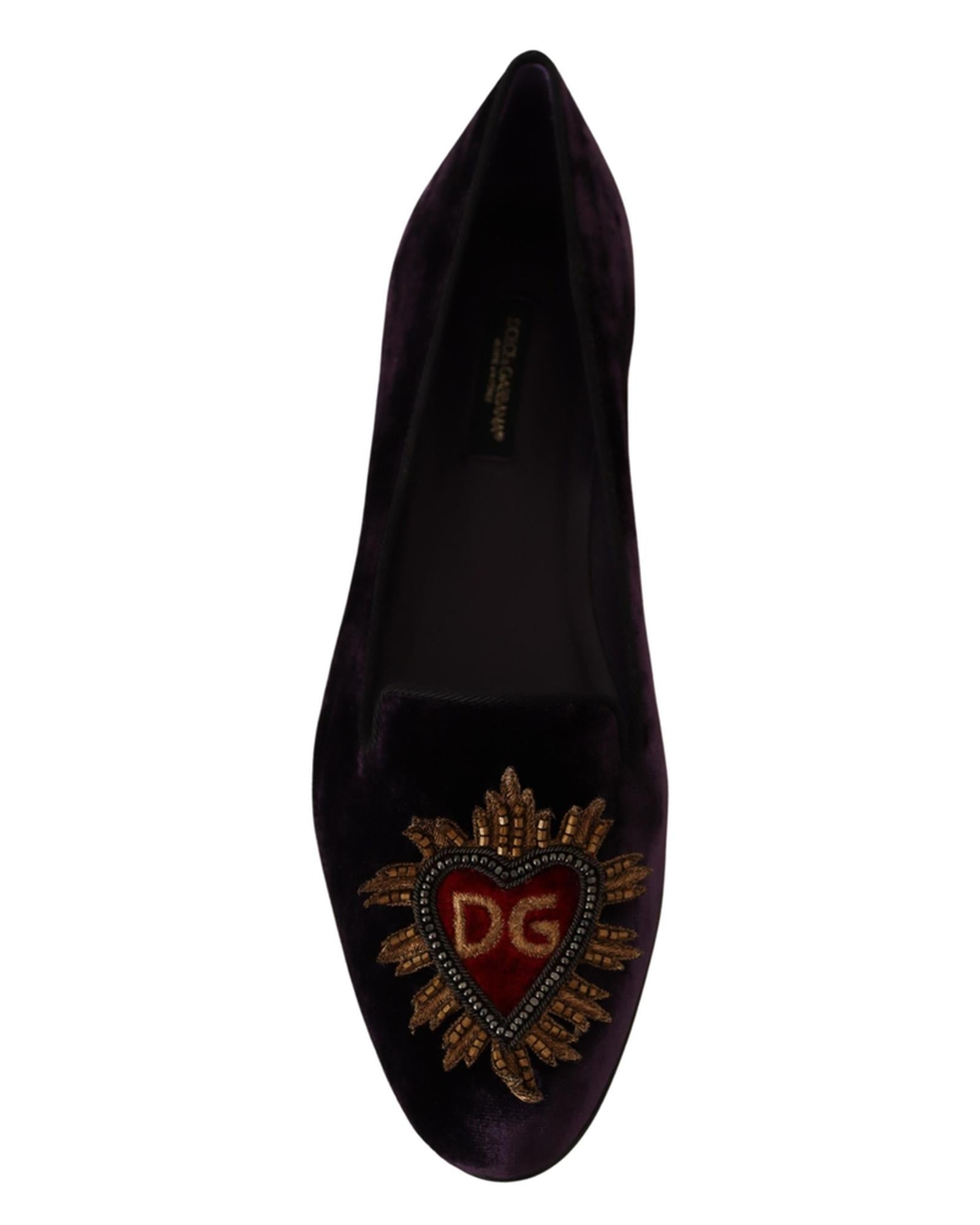 Dolce &amp; Gabbana Jacquard Loafers Flats with DG Heart Appliques 36 EU Women